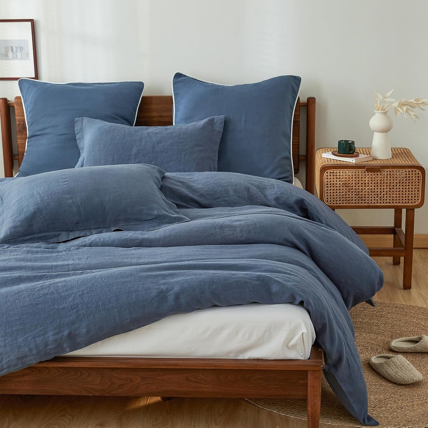 Simple&Opulence 100% Linen Duvet Cover Set, 3 PCS Classic Blue Duvet Cover King Size, Breathable Soft Comfy Linen Bedding Comforter Cover with 2 Pillowcases(Classic Blue, 104"x92") - Image 2