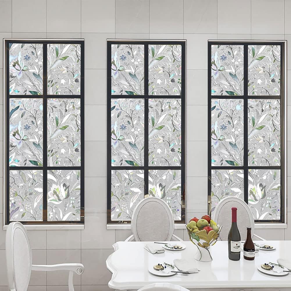 Tulip Window Film, Stained Glass Decals, Decorative Vinyl, Static Cling Stickers (35.4 x 157.4 in) - No Adhesive, Non-Glue