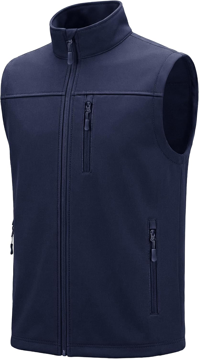 MAGCOMSEN Men's Lightweight Softshell Vest Outerwear Windproof Fleece Zip Sleeveless Jacket Golf Casual Hiking