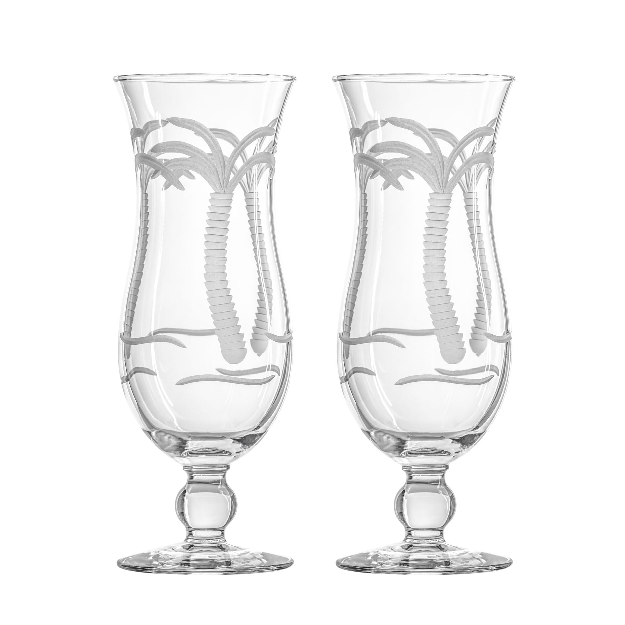 Rolf Glass Palm Tree Squall Hurricane Cocktail Glass | 18oz Coastal Glassware | Set of 2 Tropical Drink Glasses | Engraved and Lead-Free Crystal Glass | Designed and Engraved in the USA