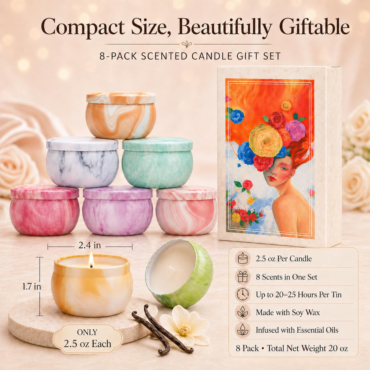 Amorxiao Velas Perfumadas Juego de 8 piezas, 2.5 oz Cera de Soja Natural, Decoración para Baño Yoga