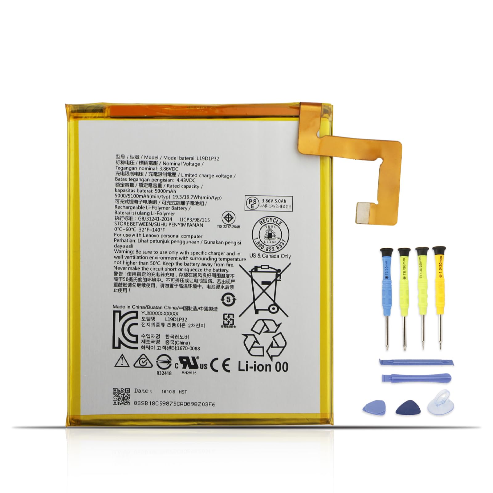 K KYUER L19D1P32 Tablet Batterie pour Le-Novo Smart Tab M10 Plus HD FHD 2020 G2 (Gen 2/2nd Gen) TB-X606 TB-X606X TB-X606F TB-X606V TB-X606FA TB-X606XA TB-X306 TB-X306X TB-X306F TB-X306V TB-X306FA