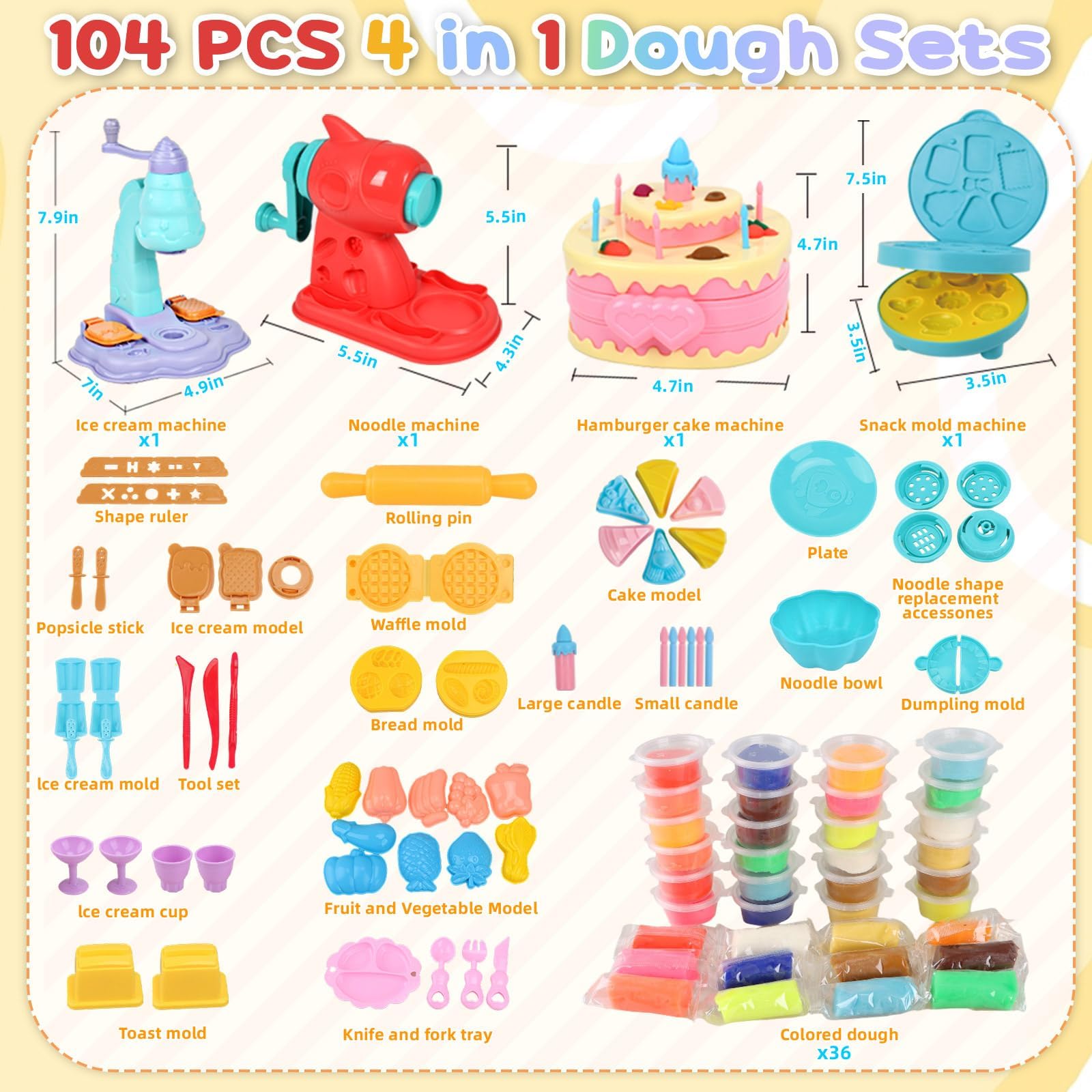 Spielzeug für 3–8 Jahre alte Kinder: Play Color Dough Set für Kinder, 4-in-1 Play Doh Zubehör mit Werkzeugen und Ausstechern, Geschenke für 3, 4, 5, 6, 7, 8 Jahre, Kinder, Kunst, Handwerk