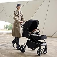 Vista 8 de Cochecito Tinyiota para bebés, cochecitos para niños pequeños con gran dosel UPF 50+, cochecito de bebé de lujo con asa de cuero y asiento