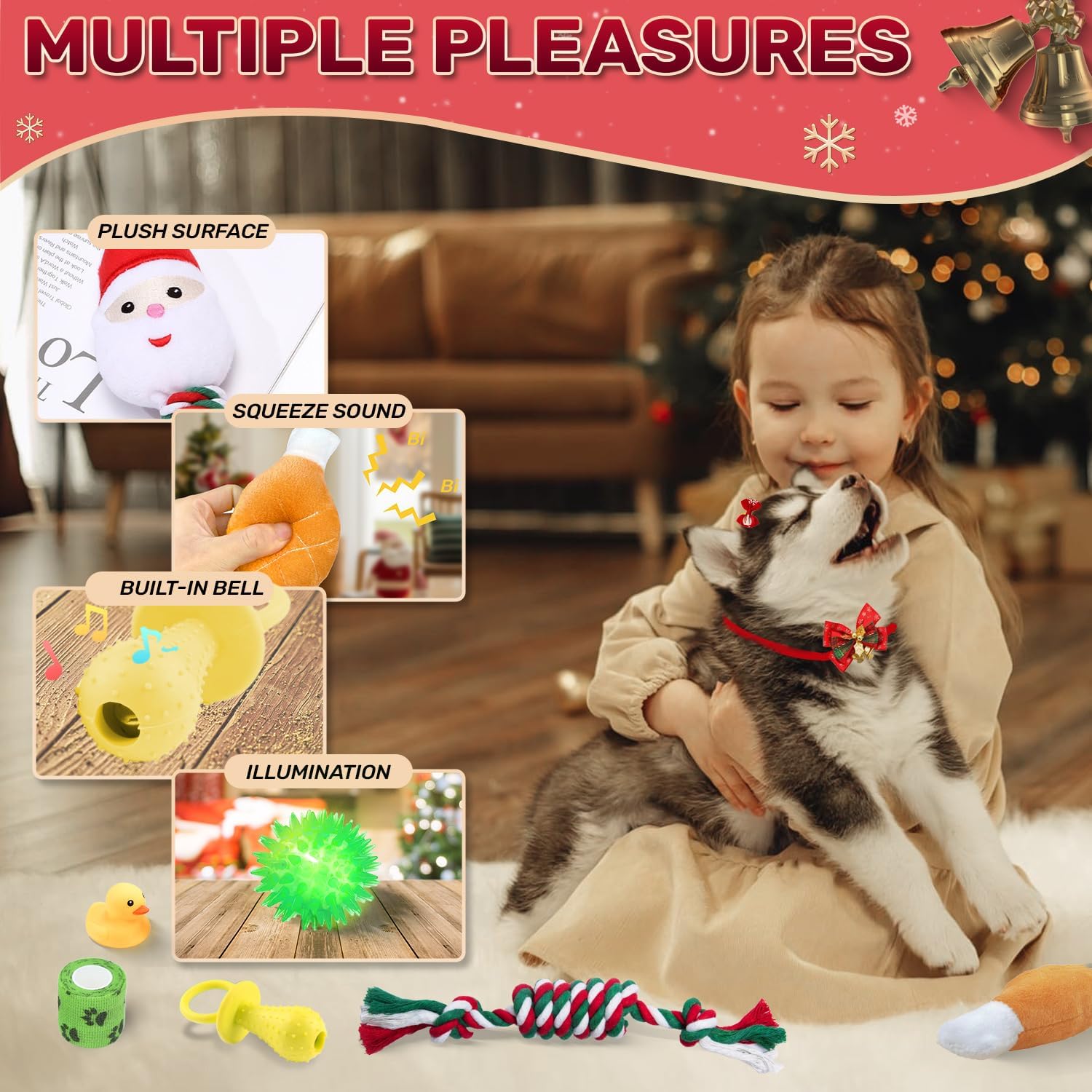 Ansee Dog Advent Calendar 2026, Christmas Dog Toys Chew Ropes Squeaky Balls Teething Toys Bow Tie Collars Bandana, 24 Set Christmas Countdown Calendar Gift for Dog Puppy