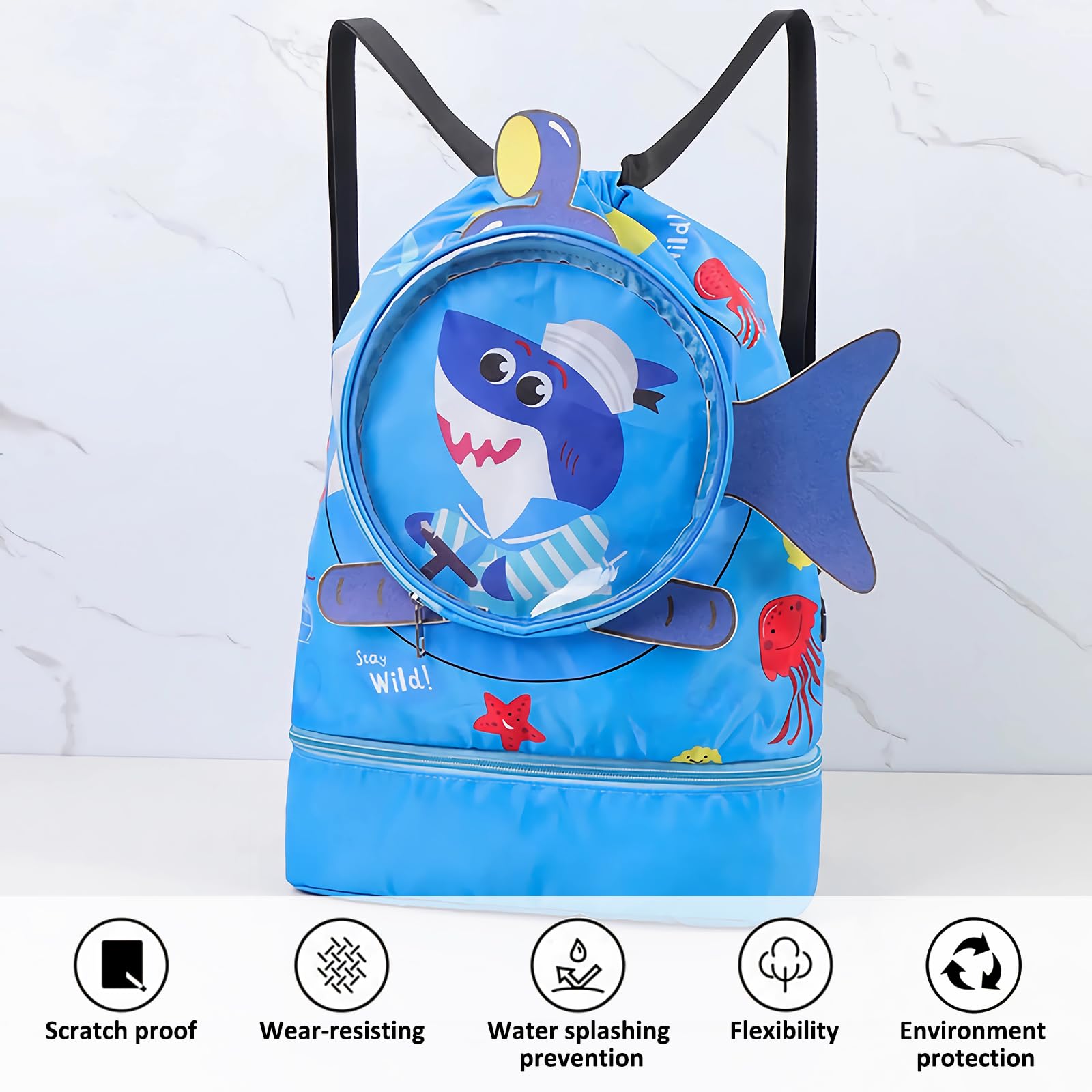 ZoneYan Mochila Cuerdas para Niños, Bolsa de Natación y Piscina Impermeable, Bolsa Deporte Con Cordón, Separación Seco-Húmedo Con Compartimento para Zapatos