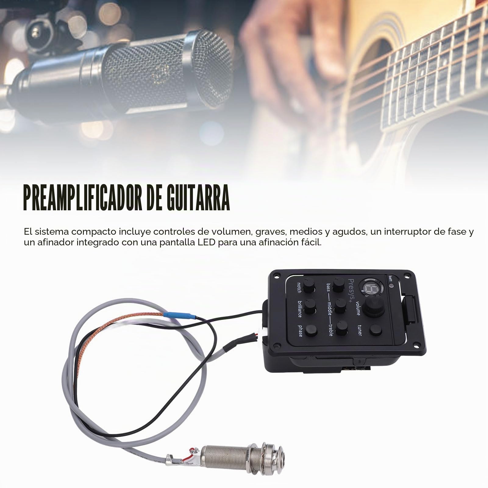 Preamplificador de Guitarra Ecualizador EQ con Sintonizador Alta Sensibilidad Pantalla LED para Presys Plus