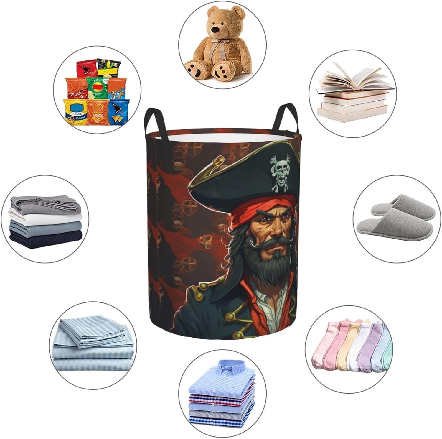 Pirate Captain Laundry Basket With Handles, Foldable Laundry Hamper Oxford Cloth Dirty Clothes Basket Waterproof Clothes Toys Storage Bin Organizer for Bedroom Bathroom Dorm