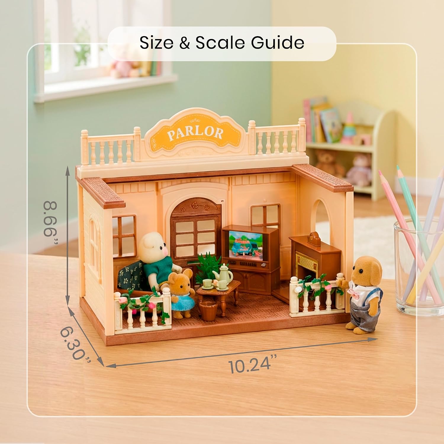 Family Parlor Doll House — Cozy Living Room Cabin with Bunny Figure, Sofa & Furniture, Modular Pretend Play Set for Kids Ages 3+ image 2