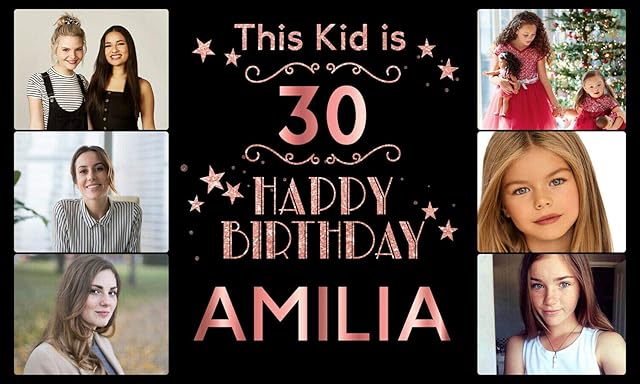 Personalised Birthday Banner Photo Children Baby Adult Rose Gold Silver Party Decoration Poster-Any Age, Any Name 150x90cm