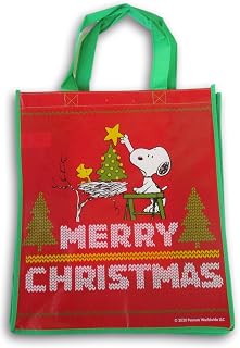 Peanuts Snoopy with Woodstock Decorate the Tree Reusable Tote Bag ''Merry Christmas'' - 13.5 x 15 Inch