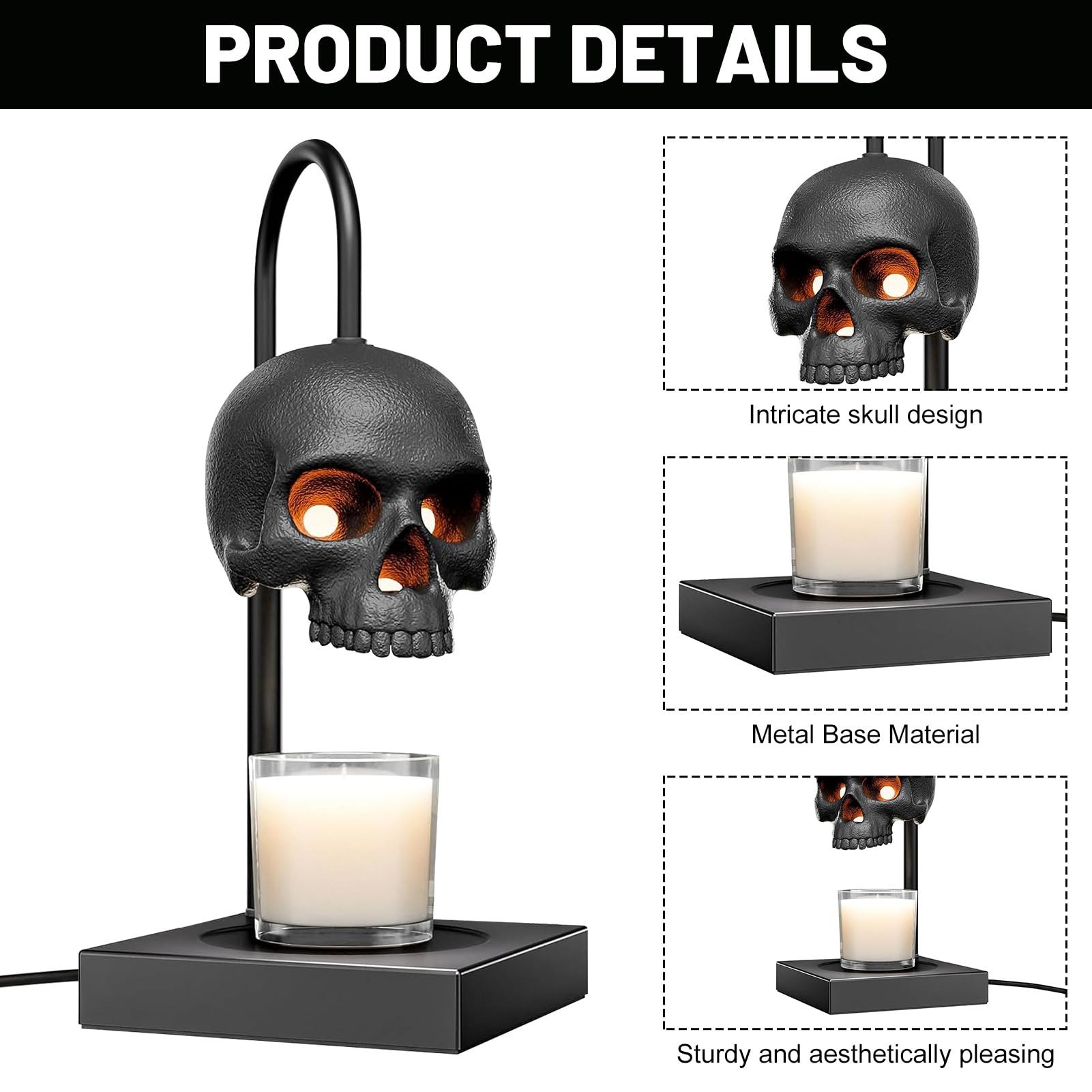 Halloween Deko Kerzenwärmer Lampe, Dimmer Timer Totenkopf Candle Warmer (B)