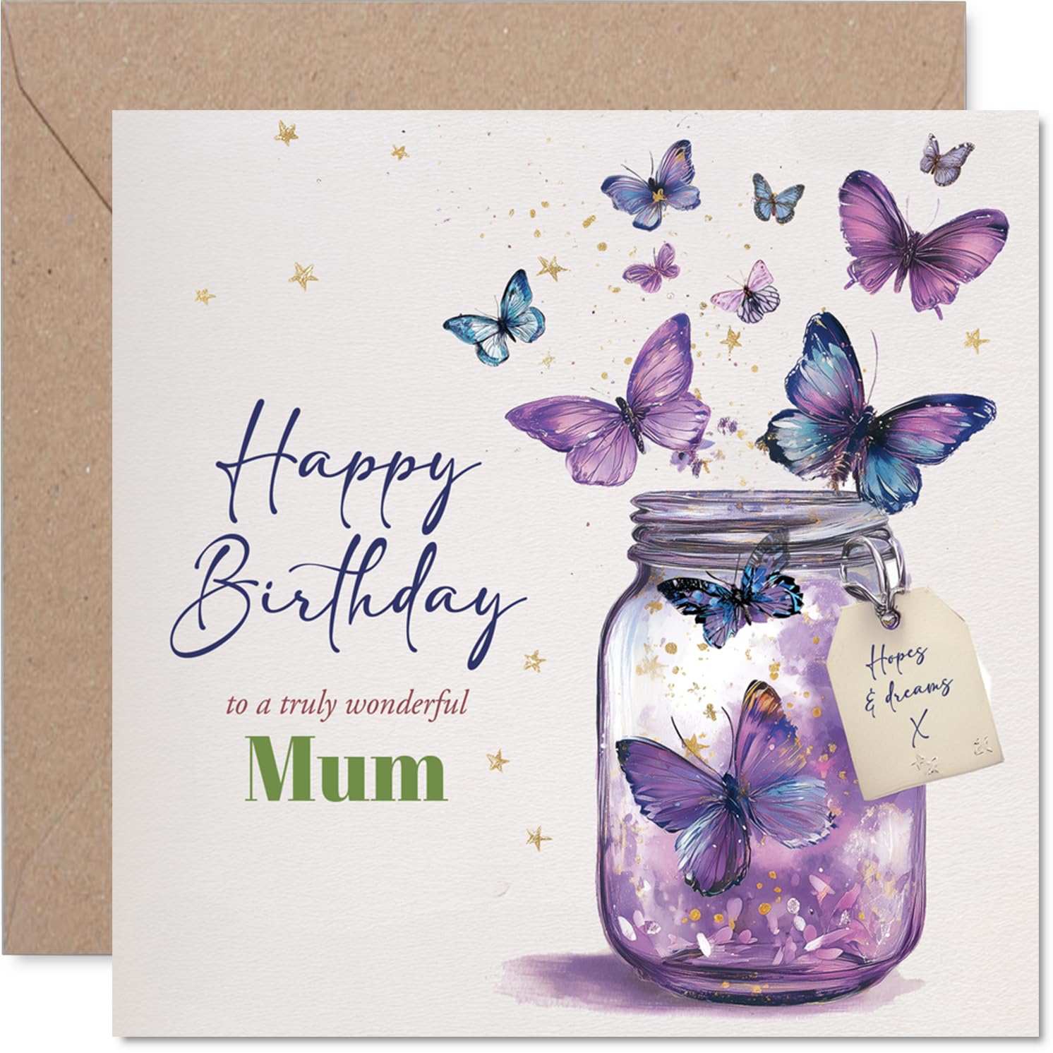 Mum Birthday Card - Jar of Butterflies - Happy Birthday Card for Mum from Son Daughter, 145mm Beautiful Natural Bday Greeting Cards