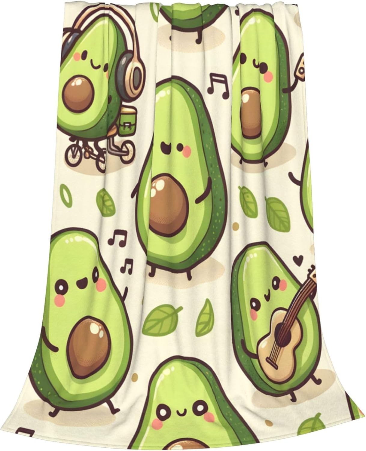 Cute Funny Avocado Fruit Blanket Throw Gifts for Kids Women Men Cartoon Music Flannel Blankets Soft Fuzzy Lightweight for Home Decor Couch Bed Sofa 60x50 Inches - Image 2