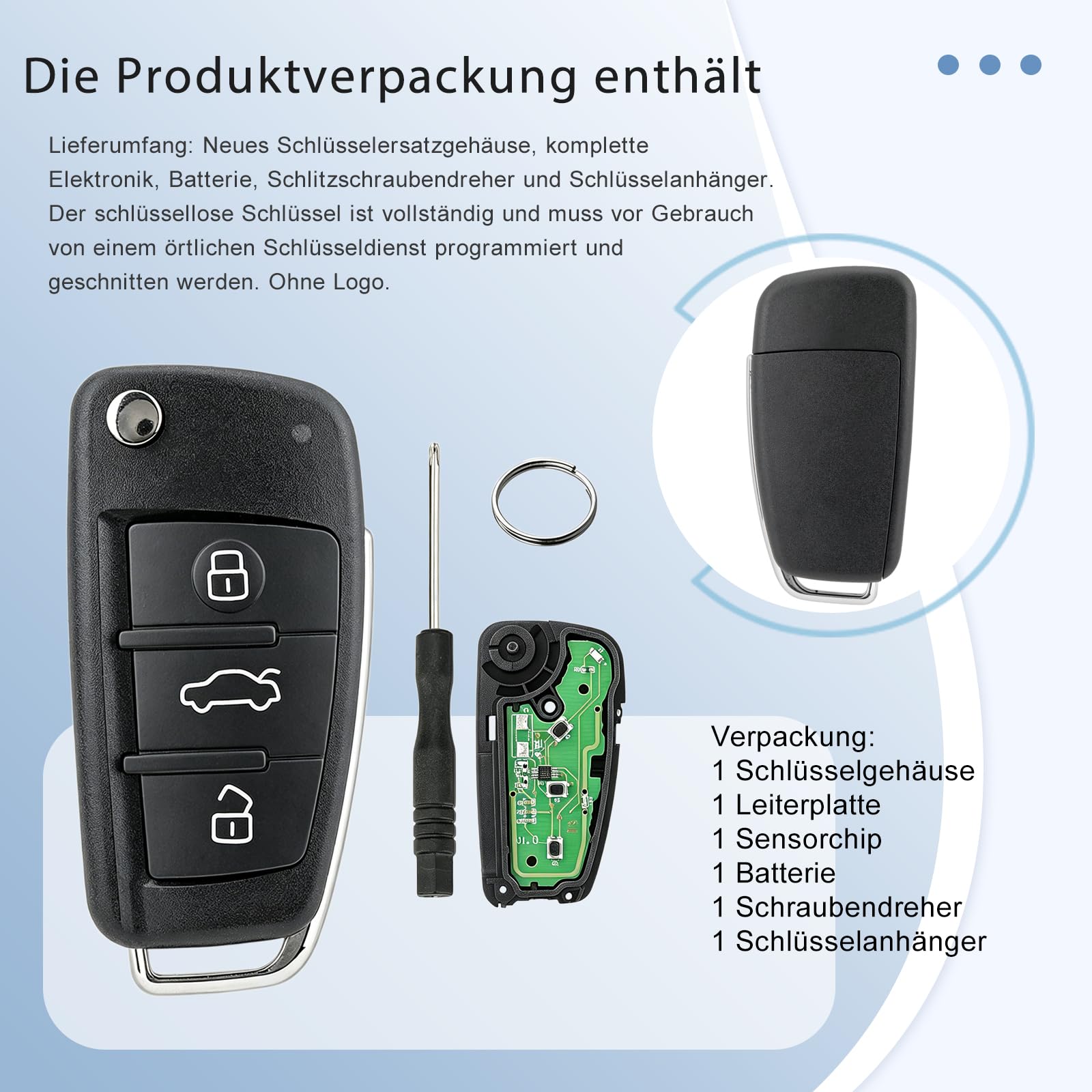 Funkschlüssel 433MHz für Audi A3 A4 A5 A6 A6L A8 Q3 Q5 Q7 TT S3 S4 S5 RS B6 B7 C5 C6, Autofernschlüssel ID48, Kompatibel mit 8P0837220D 8P0837220Q 8P0837220K