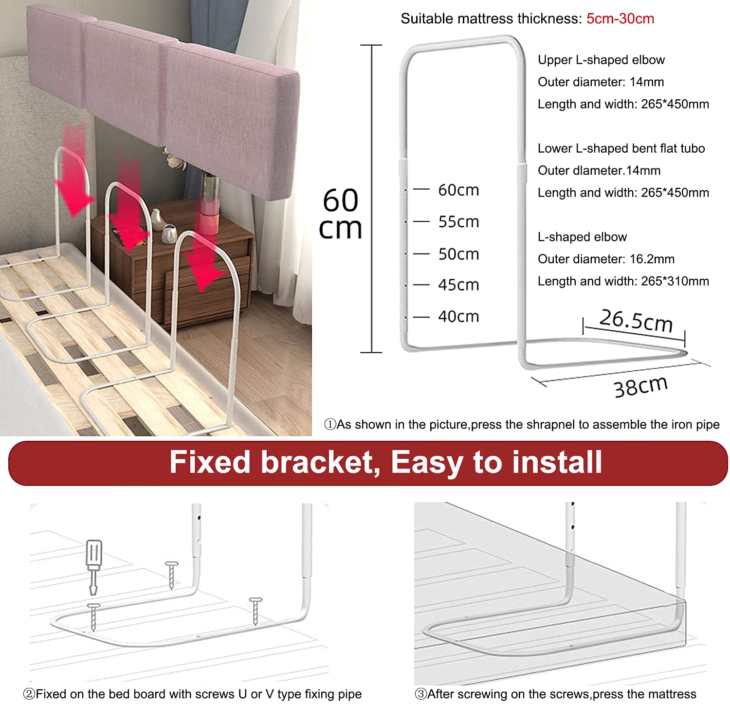Barrera De Barandilla De Cama Anticaída, Valla De Protección para Niños Ajustable De 5 Engranajes, Rieles De Parachoques De Seguridad Y Niños, Protector De Barandilla Lateral De Cama para Vi