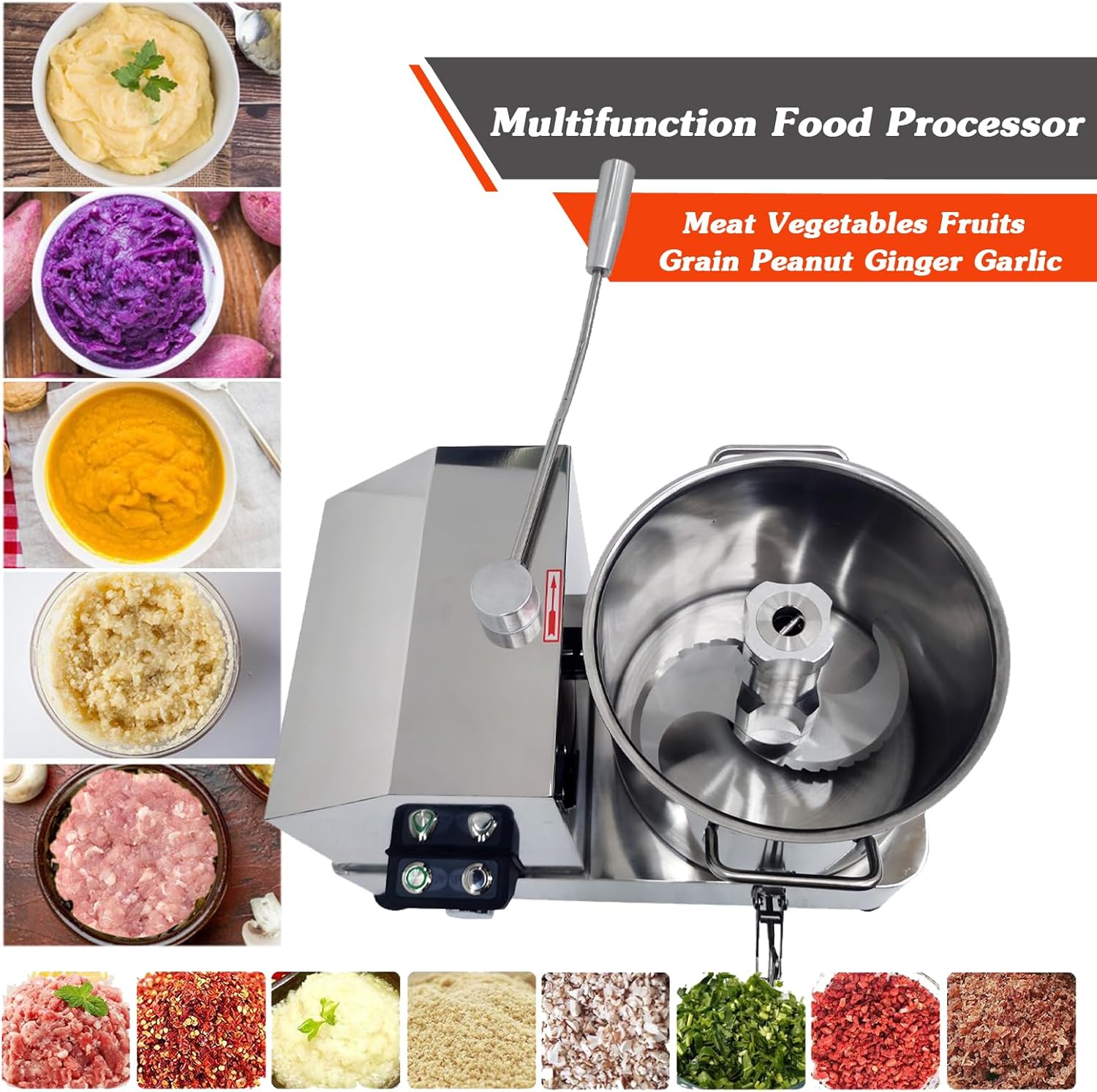 INTSUPERMAI 110V 12L Commercial Food Processor Stainless Steel Food Cutter Mixer Vegetable Blender Multi-Function Meat Mixing Grindering Chopping Machine for Meat Vegetable Fruits Peanut Grains Ice