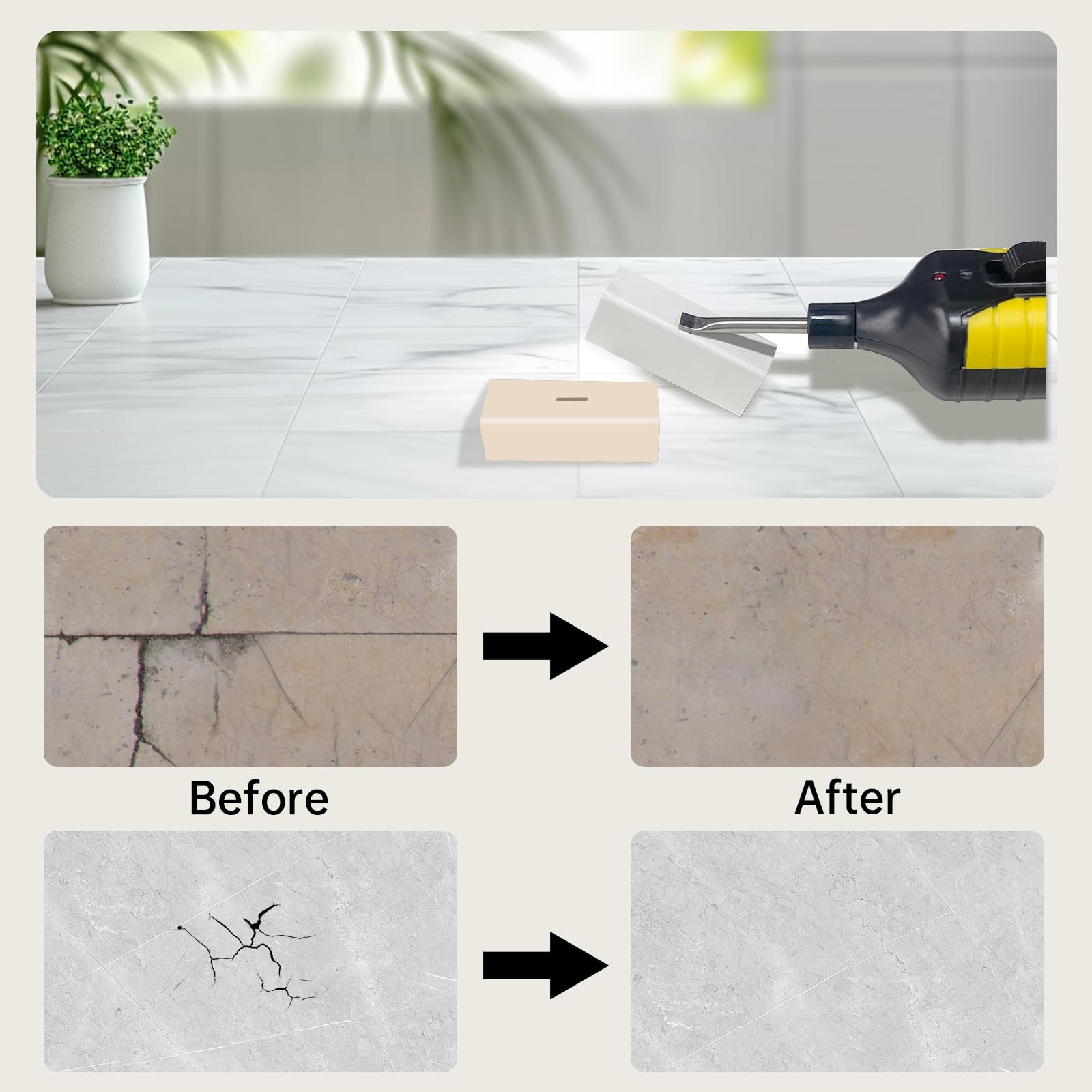 Riparazione di Piastrelle, Set Riparazione di Gres, Piastrelle, Ceramica, Kit Riparazione di Cera con Fonditore Piastrelle, Pietra Naturale, Marmo Anche Pavimenti in Laminato, Legno, Parquet e Vinile