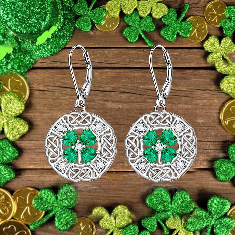 St Patricks Day Shamrock Earrings for Women Sterling Silver Celtic Irish 4 Four Leaf Clover Earrings Shamrock Jewelry Mothers Valentines Gifts - Image 7