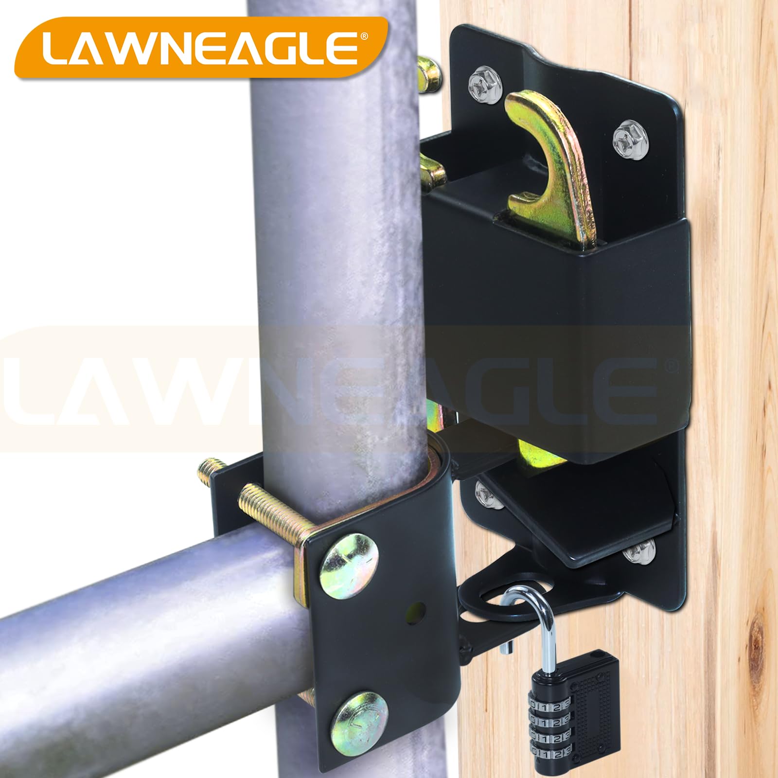 S16100700 - Pestillo de puerta de dos vías con cerradura para puertas de metal con tubos de 1-1/4 pulgadas a 1-1/2 pulgadas de diámetro con cerradura de combinación negra de 4 dígitos, fácil