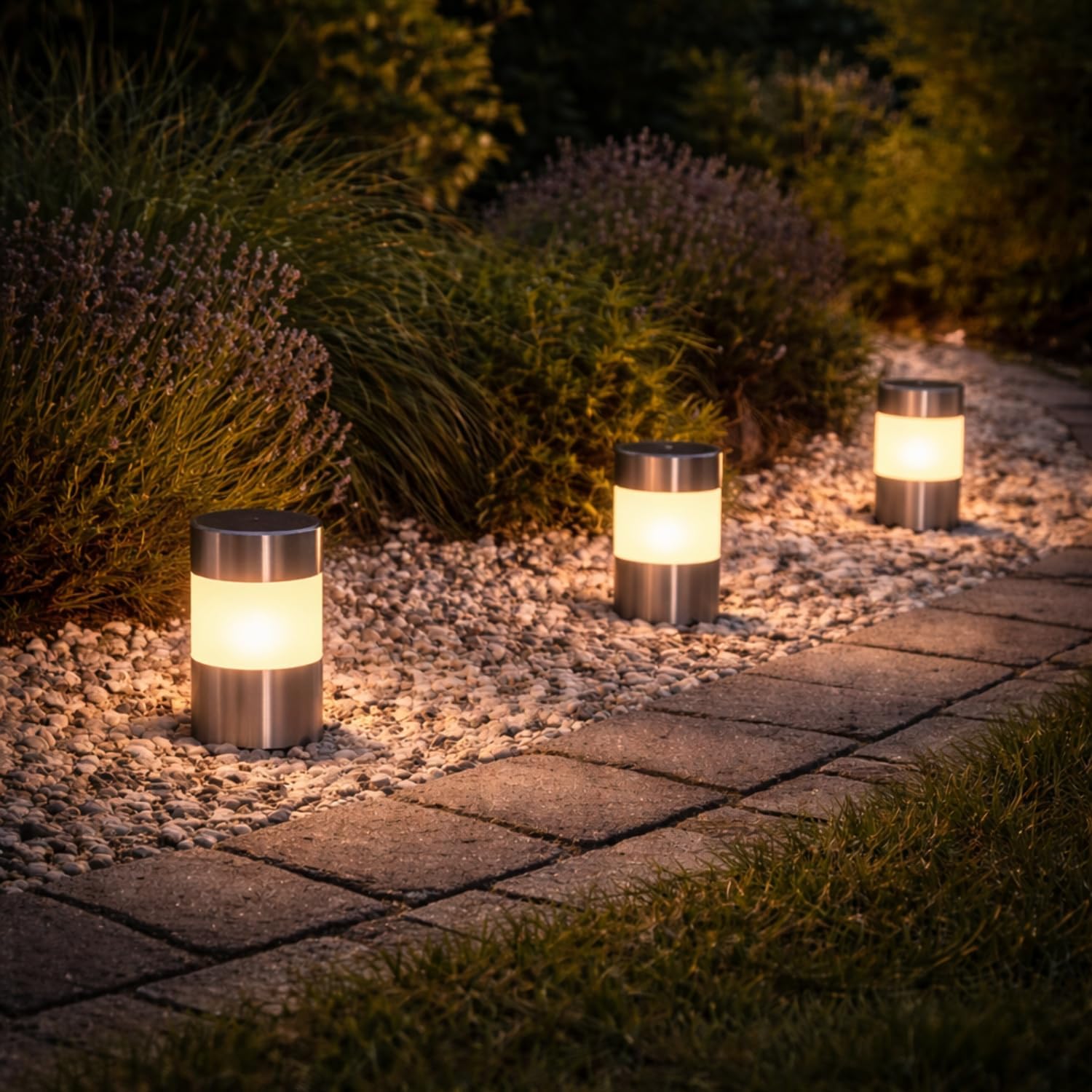 BEPER P207ILO031 Set of 3 Solar Garden Step Lights, 3 Outdoor Solar Lights with Spike, Automatic Switch-On, LED for Pathways and Flowerbeds, Up to 8 Hours of Battery Life, IP44