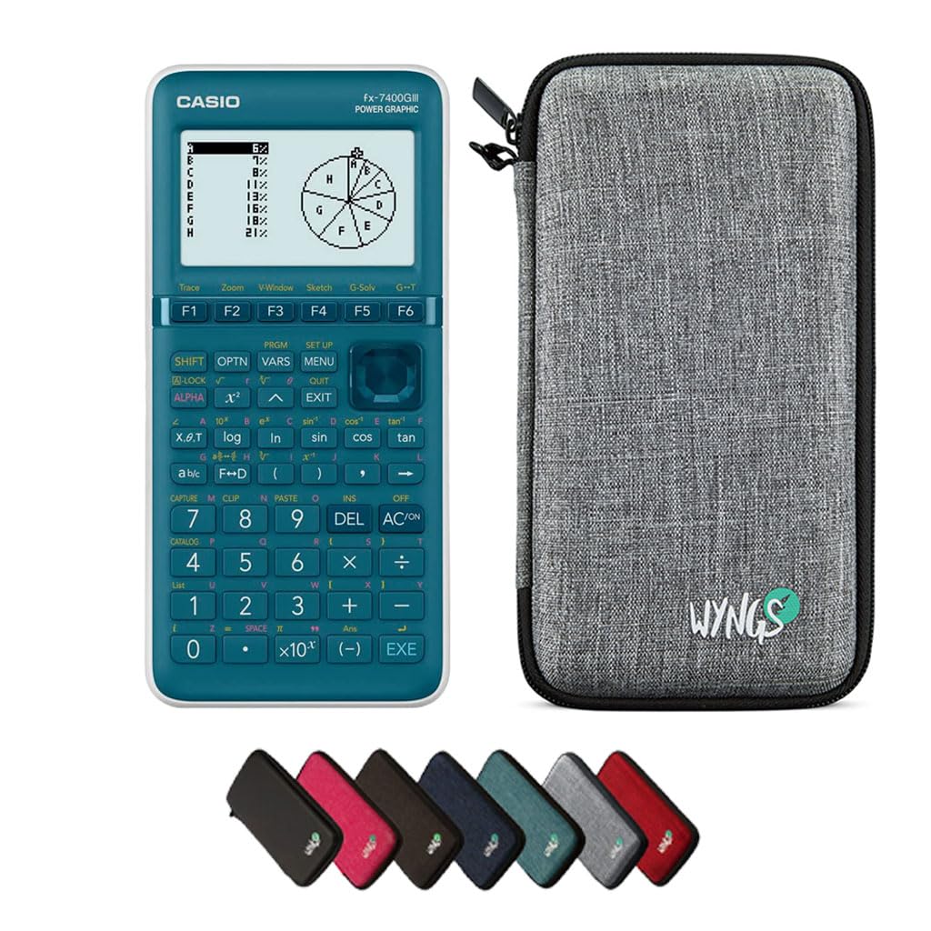 Casio fx-7400GIII avec Housse de Protection WYNGS Incluse Gris Clair - Calculatrice Graphique - Pack de Base