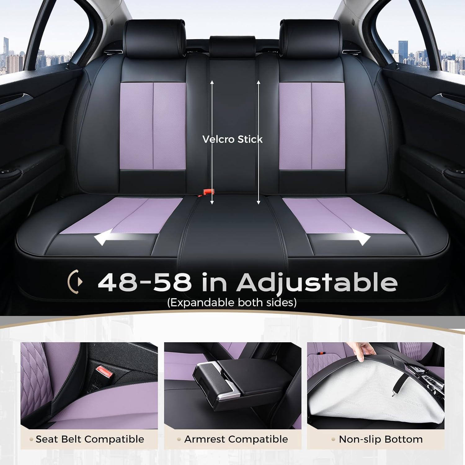 Coverado Seat Covers for Front and Back Seat, 5 Seat Car Seat Covers Waterproof, Leather Seat Covers for Cars with Lumbar Support, Car Seat Protectors Universal Fit for Most Vehicles (Black&Purple)
