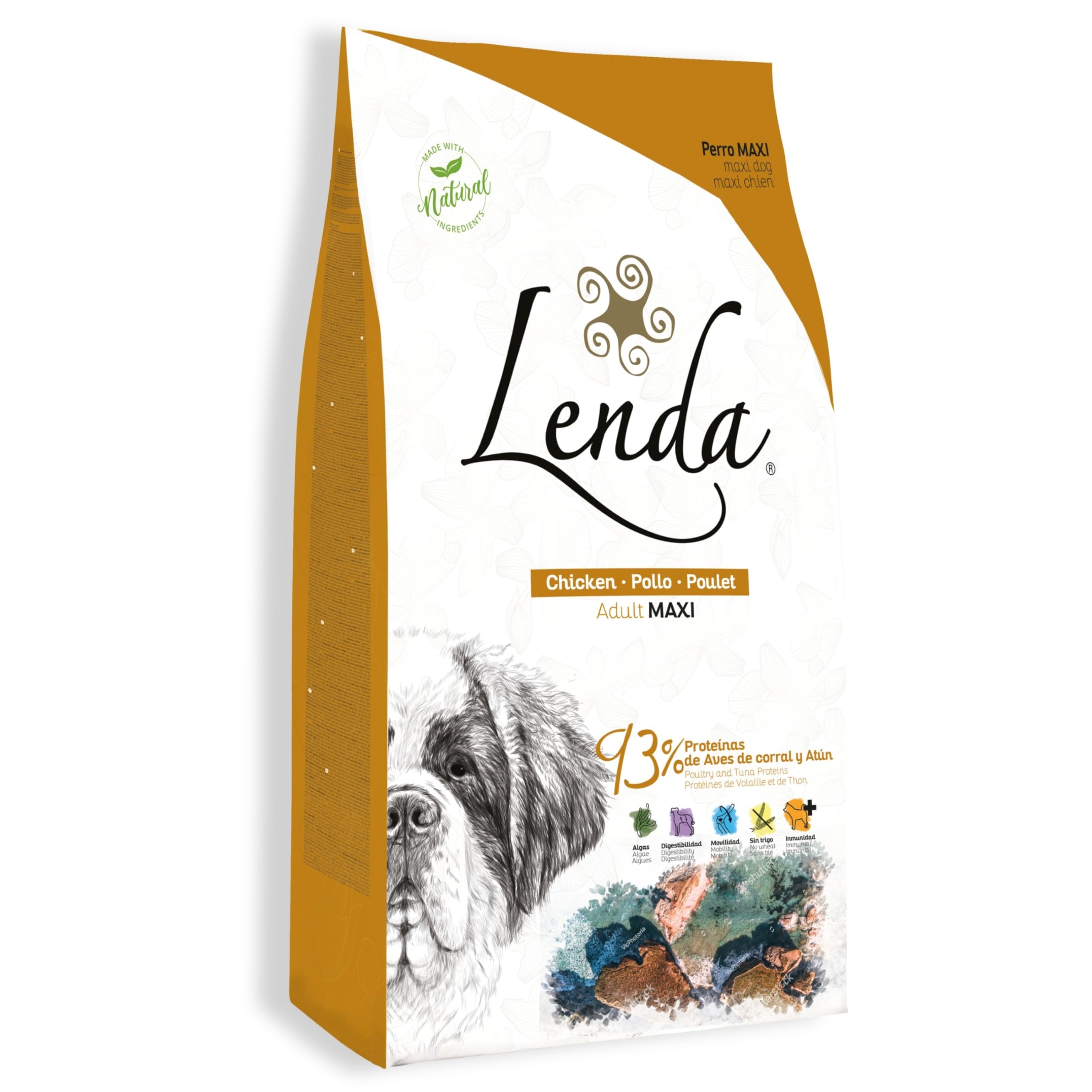 Lenda Chicken Maxi 12kg - Pienso para Perros Jóvenes y Adultos | Razas Grandes y Gigantes | Comida para Perros Grandes Rica en Pollo | Natural y SIN Cereales