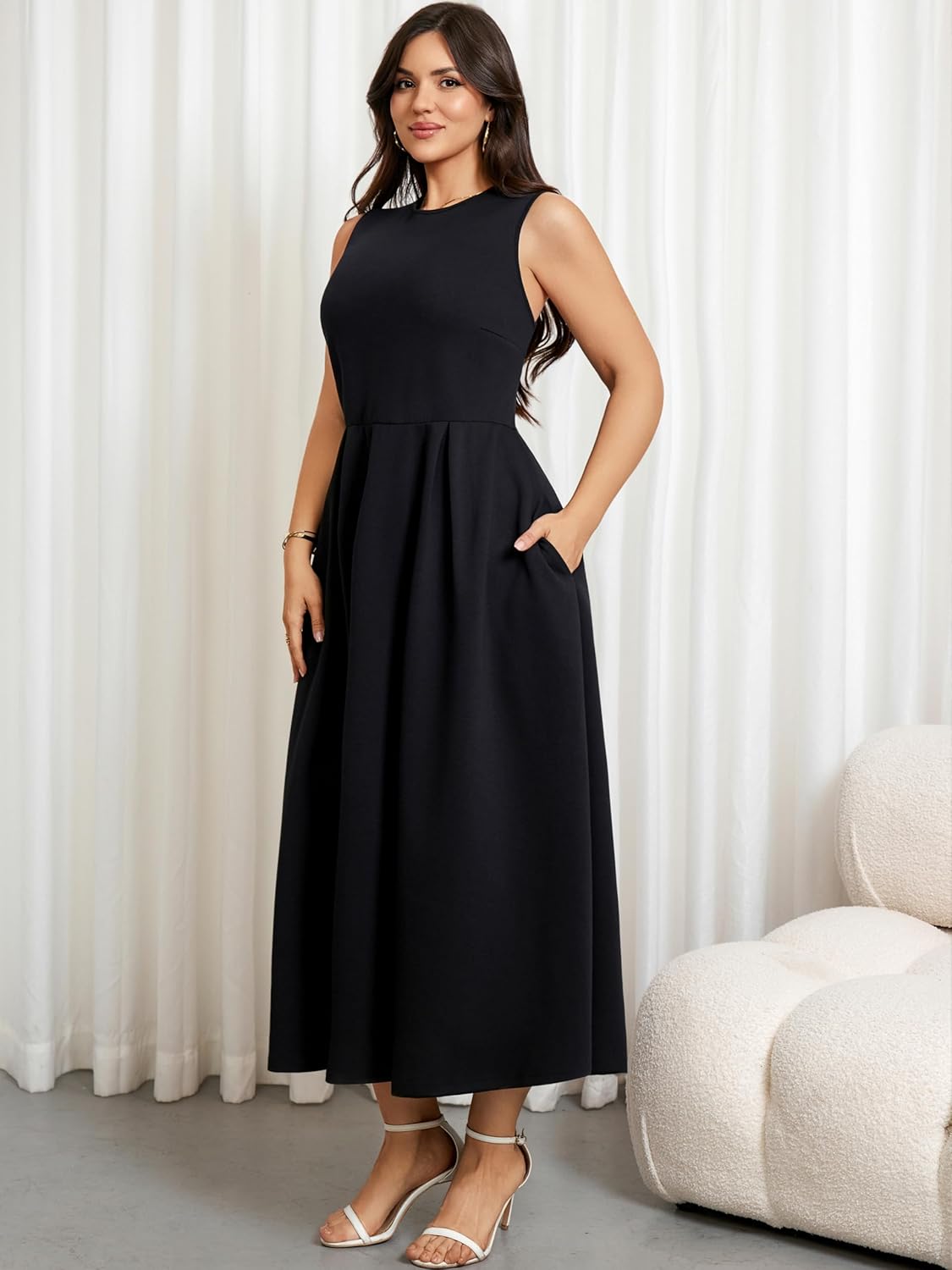 RWJ Plus Size Dresses for Women Summer 2026 Elegant Classy Sleeveless A Line Formal Wedding Guest Cocktail Dress Pocket