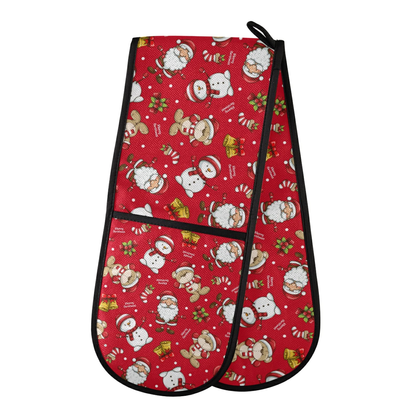ZZXXB Christmas Bear Snowman Double Oven Mitt Heat Resistant Non-Slip Kitchen Gloves Extra Long 7" x 35" for Cooking Baking Barbecue Grilling