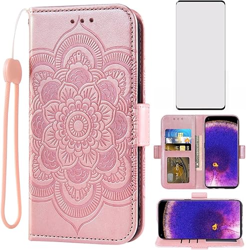 Asuwish Funda para teléfono OPPO Find X5 Pro con protector de pantalla de vidrio templado y soporte de tarjeta de crédito con tapa de cuero, soporte