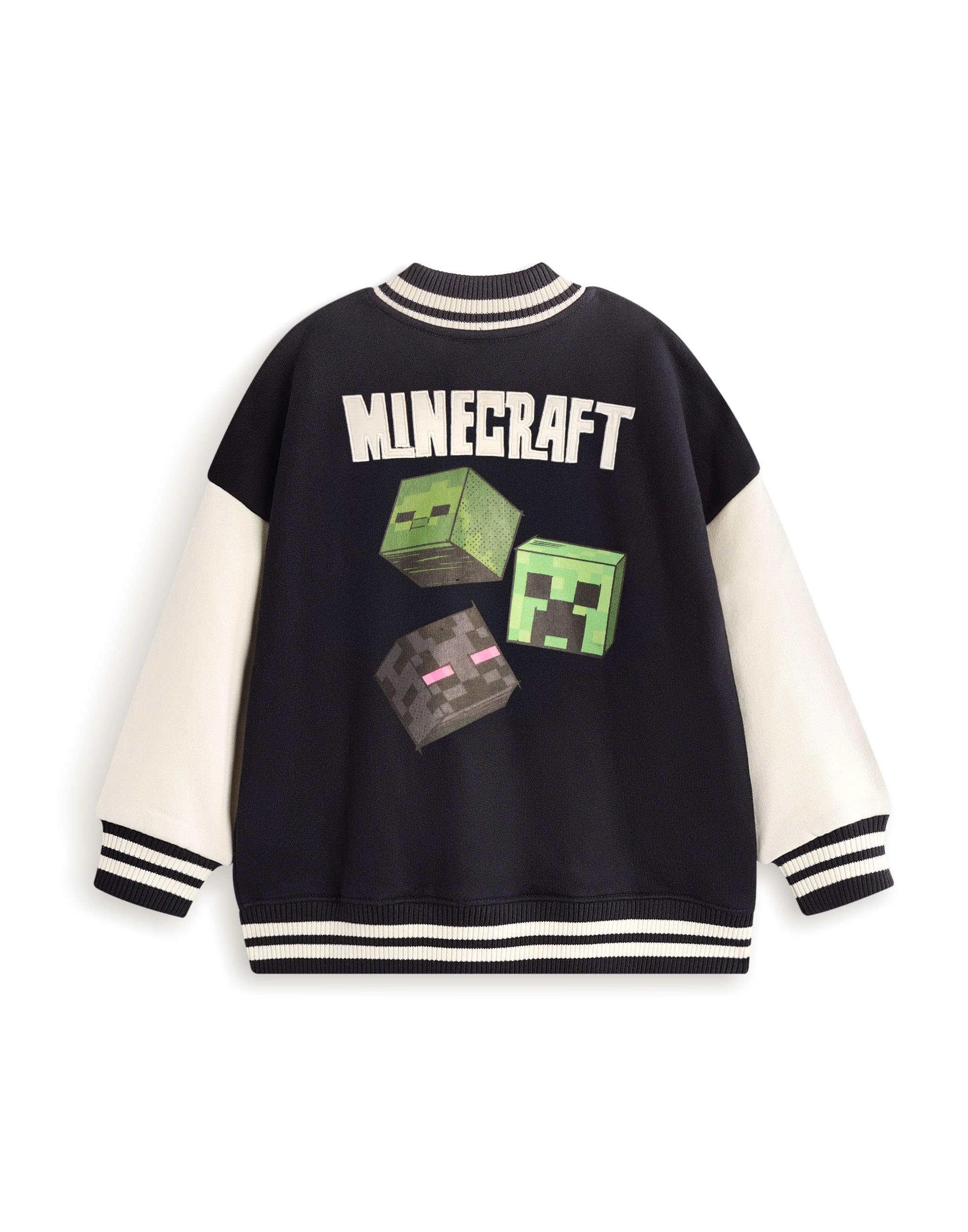 Minecraft Creeper-Bomberjacke in Schwarz und Weiß | Jungen-Unijacke Adventure Club-Grafiken | Langarm-Oberbekleidung für Freizeitkleidung Merch