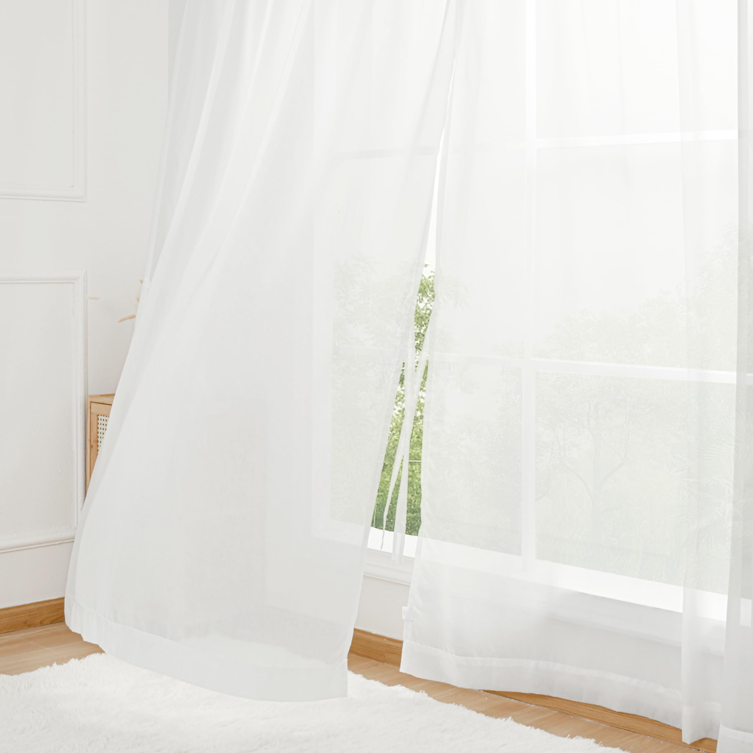 Amazon｜DWCN レースカーテン 2 枚組 幅 100× 丈 176cm ホワイト 防 UV