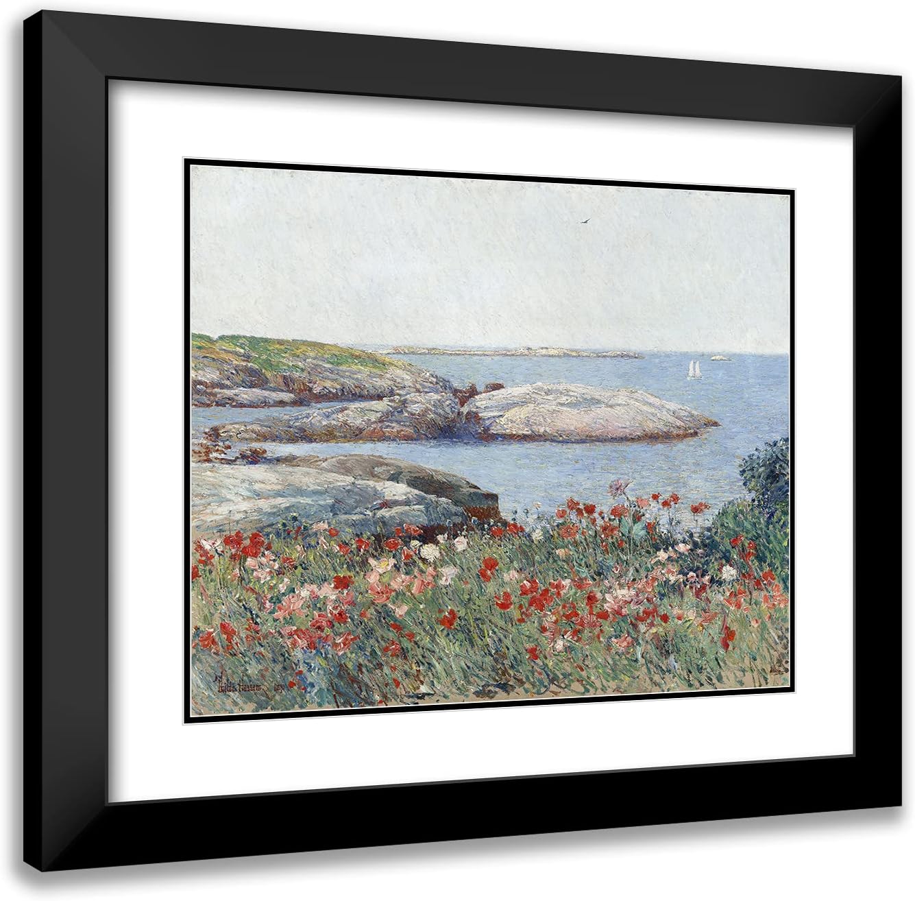 ArtDirect Childe Hassam 17x15 Black Modern Frame and Double Matted Museum Art Print Titled - Poppies, Isles of Shoals (1891)