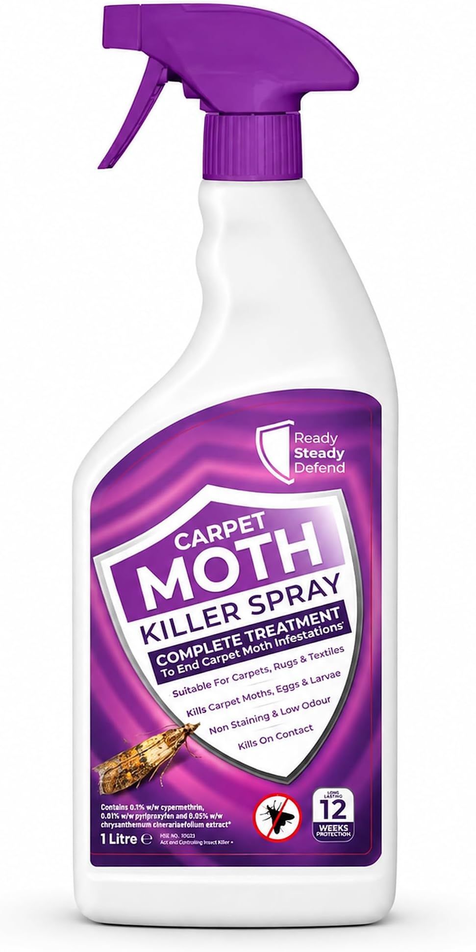 – Carpet Moth Killer Spray 1L - Non-Staining & Long-Lasting Protection | Formula for Home | Targets Full Moth Lifecycle on Rugs, Carpets, Textiles & Upholstery