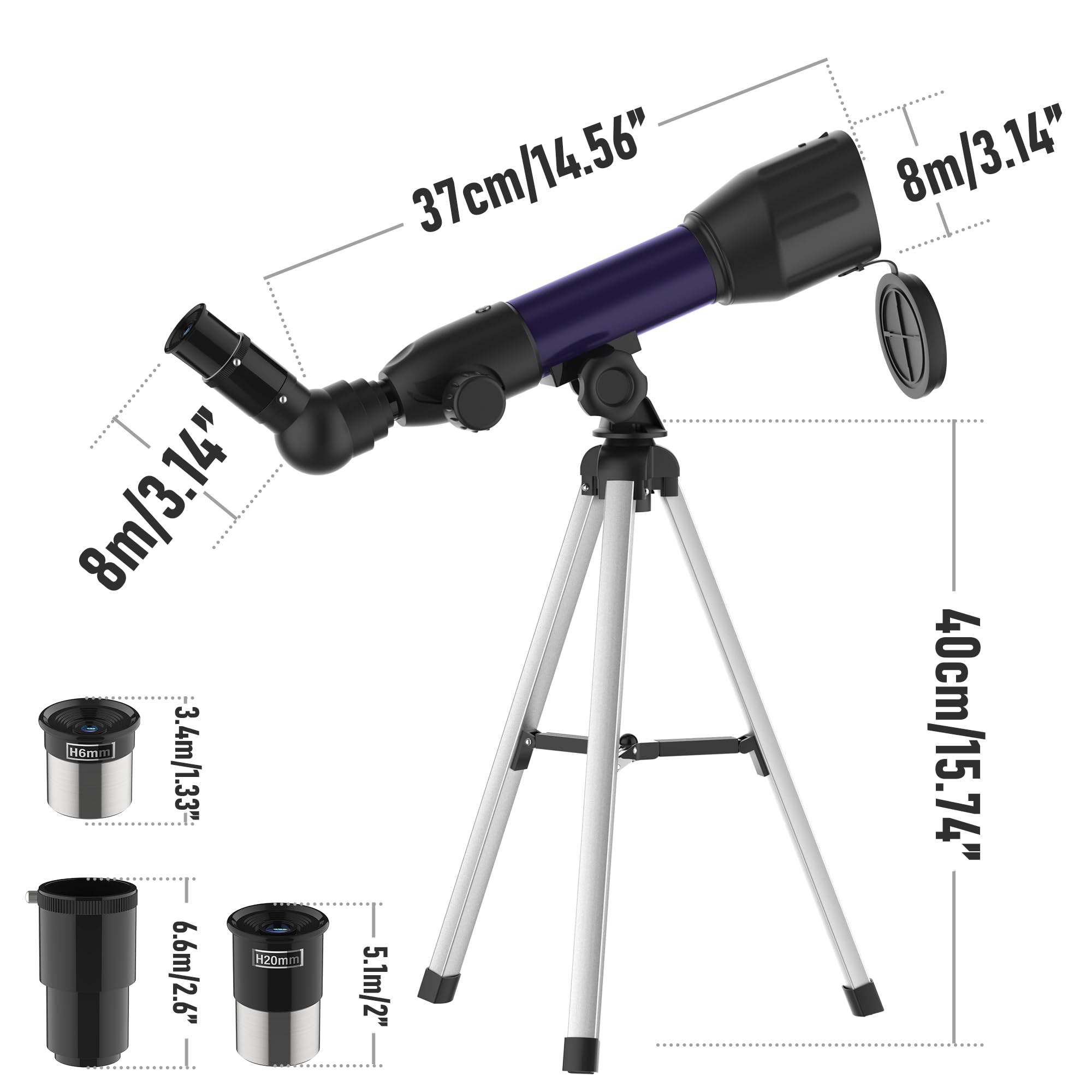 Télescope Astronomique Enfants, 360/50mm HD Réflecteur Télescope, Lunette pour débutants, Trépied Portable en Aluminium, Enfants Cadeau