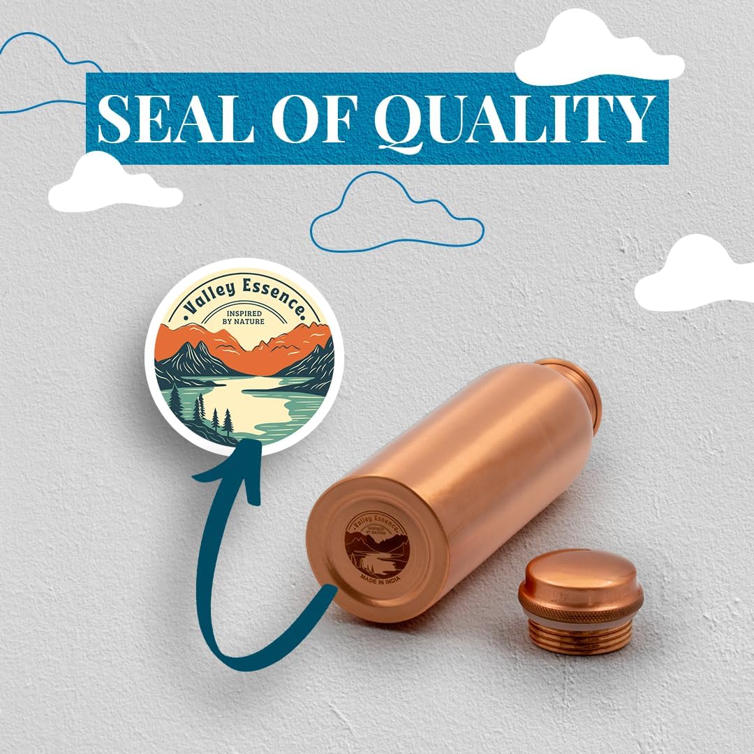 Pure Copper Water Bottle, Premium Ayurvedic, 34 oz Matte Finish, Leak-Proof Lid, 340 gm Durable Design | Eco-Friendly, Natural and Stylish Hydration Solution