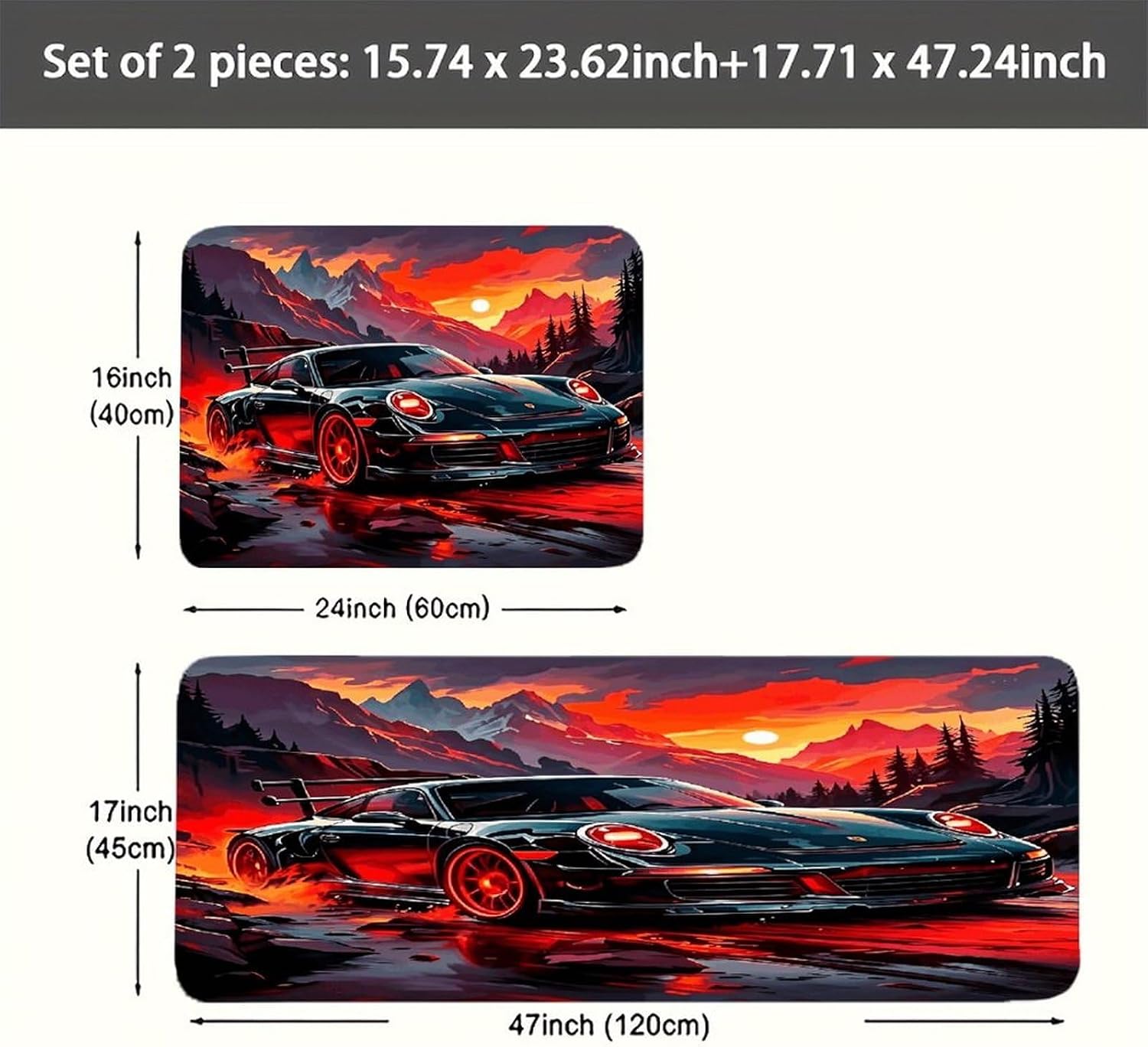 Sports Car Kitchen Mats Set of 2 Cushioned Anti Fatigue Rug image 2