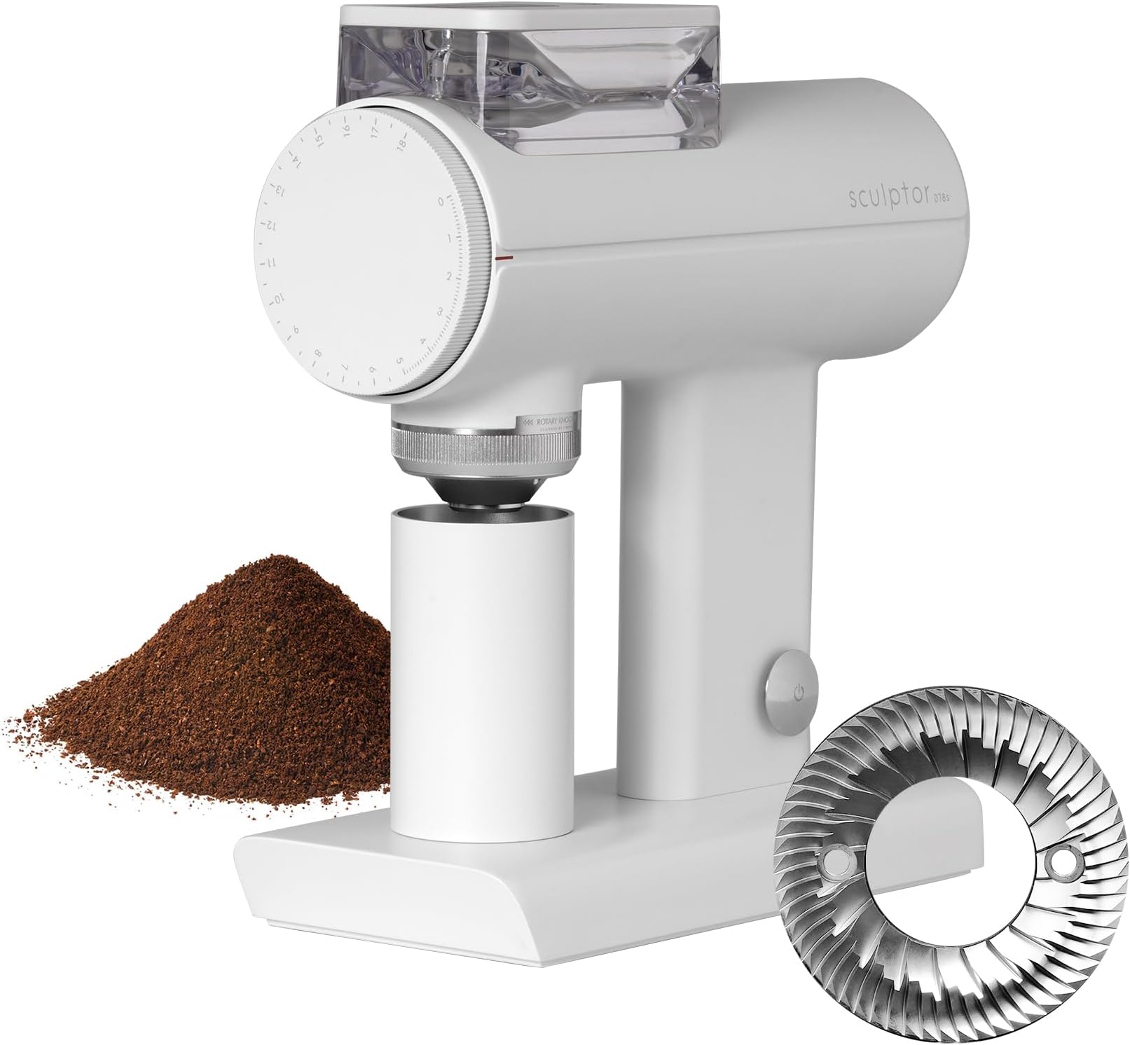Sculptor 078S Flat Burr Coffee Bean Grinder, Electric Espresso Grinder with Stepless Coarseness Adjustment, Suitable for Espresso, Pour over, French Press, Cold Brew - White