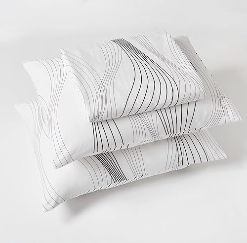 Miniatura 7 de SUSYBAO Juego de funda de edredón de rayas abstractas tamaño King, 100% algodón, funda de edredón a rayas negras, juego de 3 piezas, 1 funda de