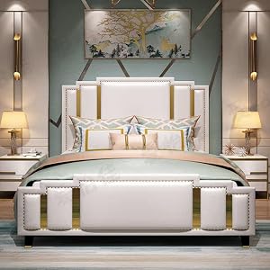King Size Luxury Genuine Leather Bed Set Upholstered Platform Bed Frame with Wingback Headboard and Lift Up Storage