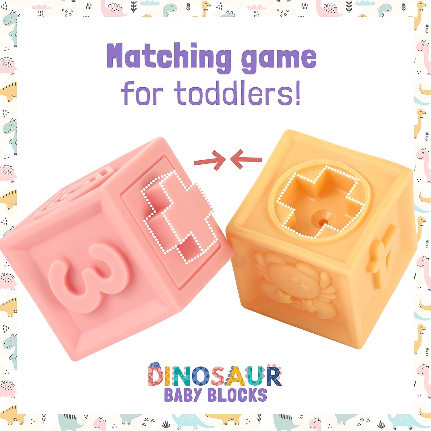 Baby Soft Blocks, Stacking Building Blocks, Teething & Squeezing Dinosaur Toys for Babies, Montessori Blocks with Numbers Animals Fruits, Soft Baby Toy for Baby Infants Toddlers Age 6 to 12 Months Up.
