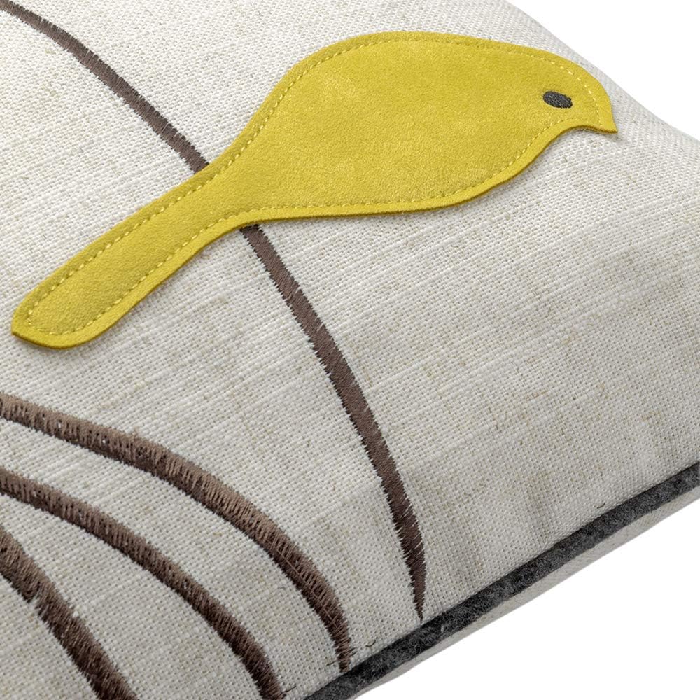 JWH Bird Throw Pillow Cover 14x24 Inch Decorative Animal Applique Cushion Cover Rectangular Pillowcase Colorful Accent Pillow Case for Bed Couch Bedroom Beige Yellow Grey