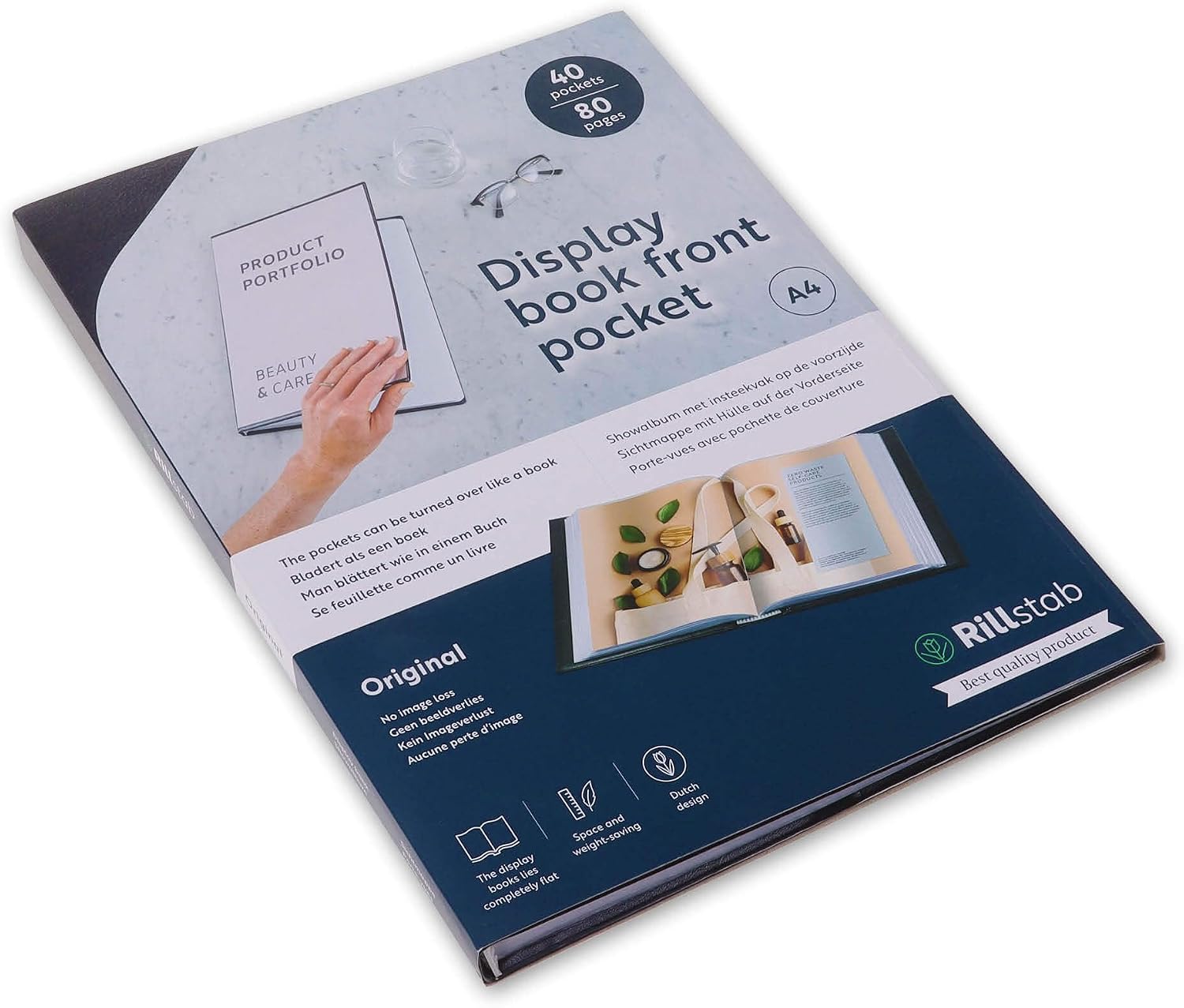 Display Book A4 with 40 Pockets, Front Cover Insert, Lay-Flat, Black