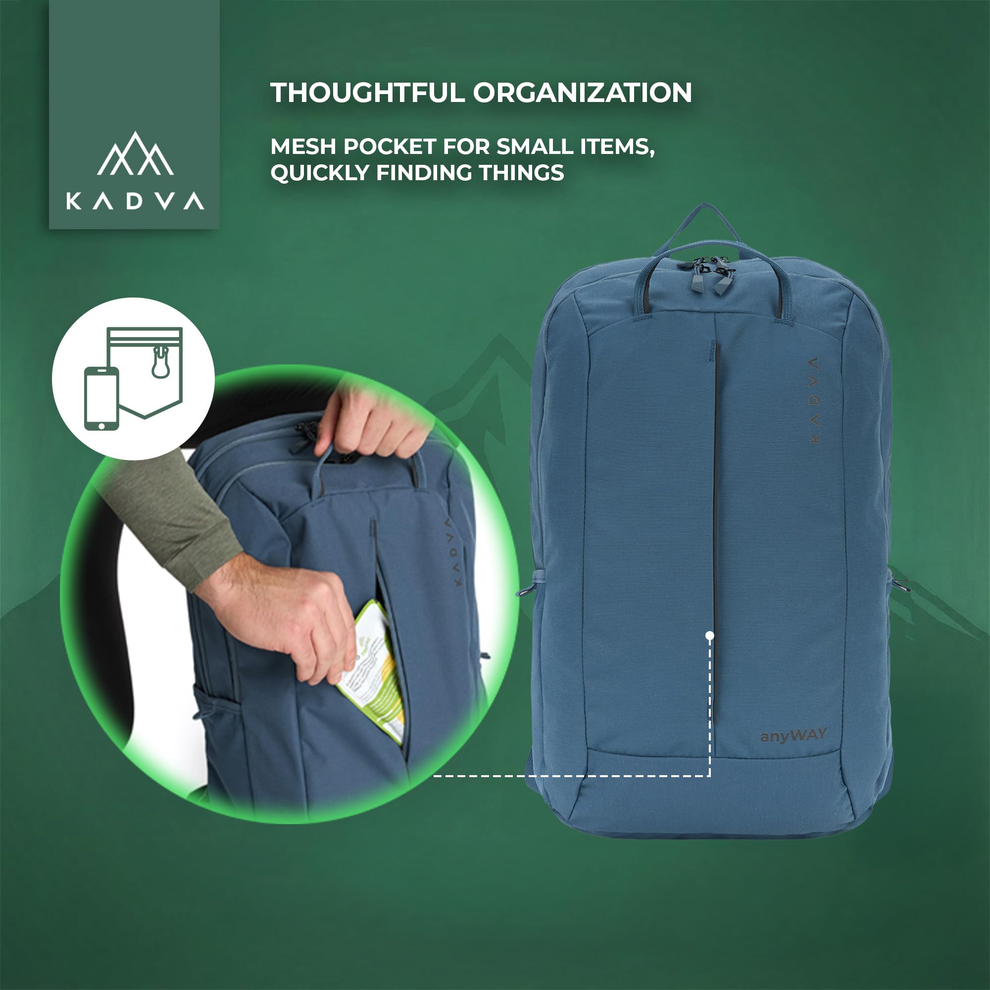 KADVA anyWAY 25 l - hybrydowy plecak miejski/krótki wypad - 25 × 40 × 15 cm - 2 uchwyty (poziomo/pionowe), 2 kieszenie + kieszeń przednia, organizer, laptop 16", pas piersiowy, odblaskowy | Poliester, regulowane dopasowanie