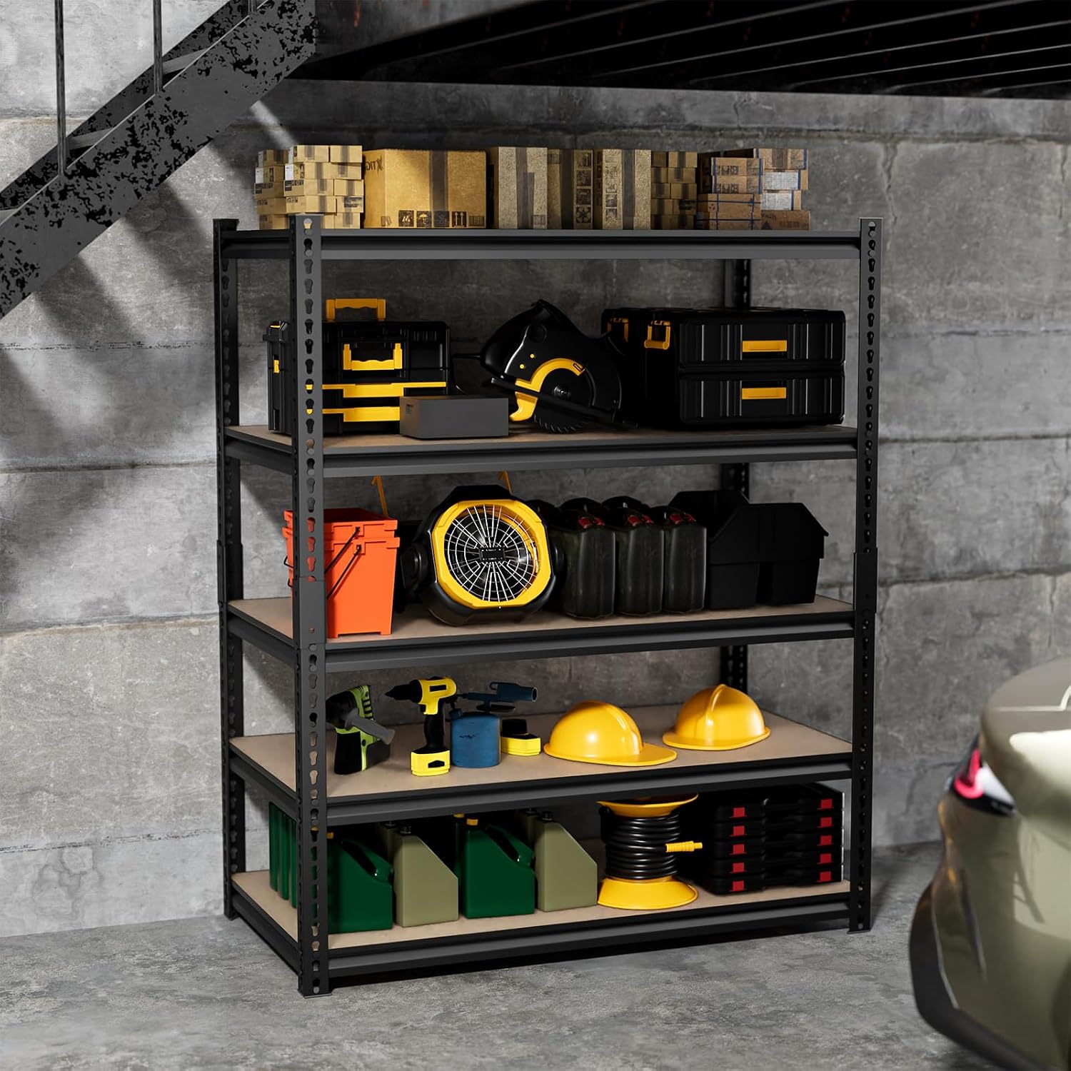 5-Tier 40”W X 19.7”D X 71”H Garage Storage Racks 2500LBS Garage Storage Heavy Duty Adjustable Metal Basement Shelving (Black)