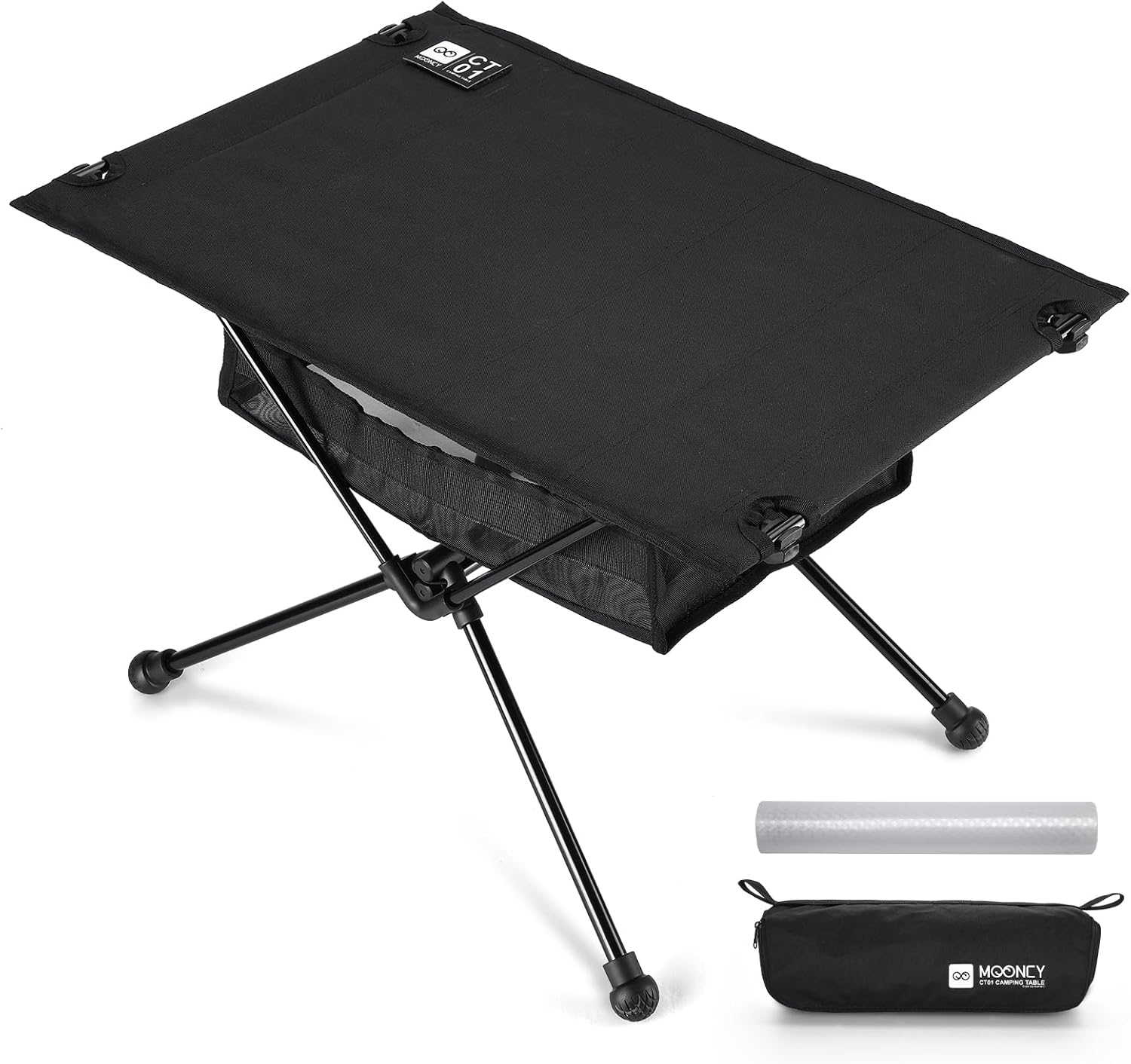 MOONCY Portable Camping Table, Ultralight Beach Table with Oil-Proof Mat and Mesh Storage Bag, Aluminum Alloy Folding Table for Hiking, Tailgating, Backpacking, Fishing, Beach & Picnic, Black