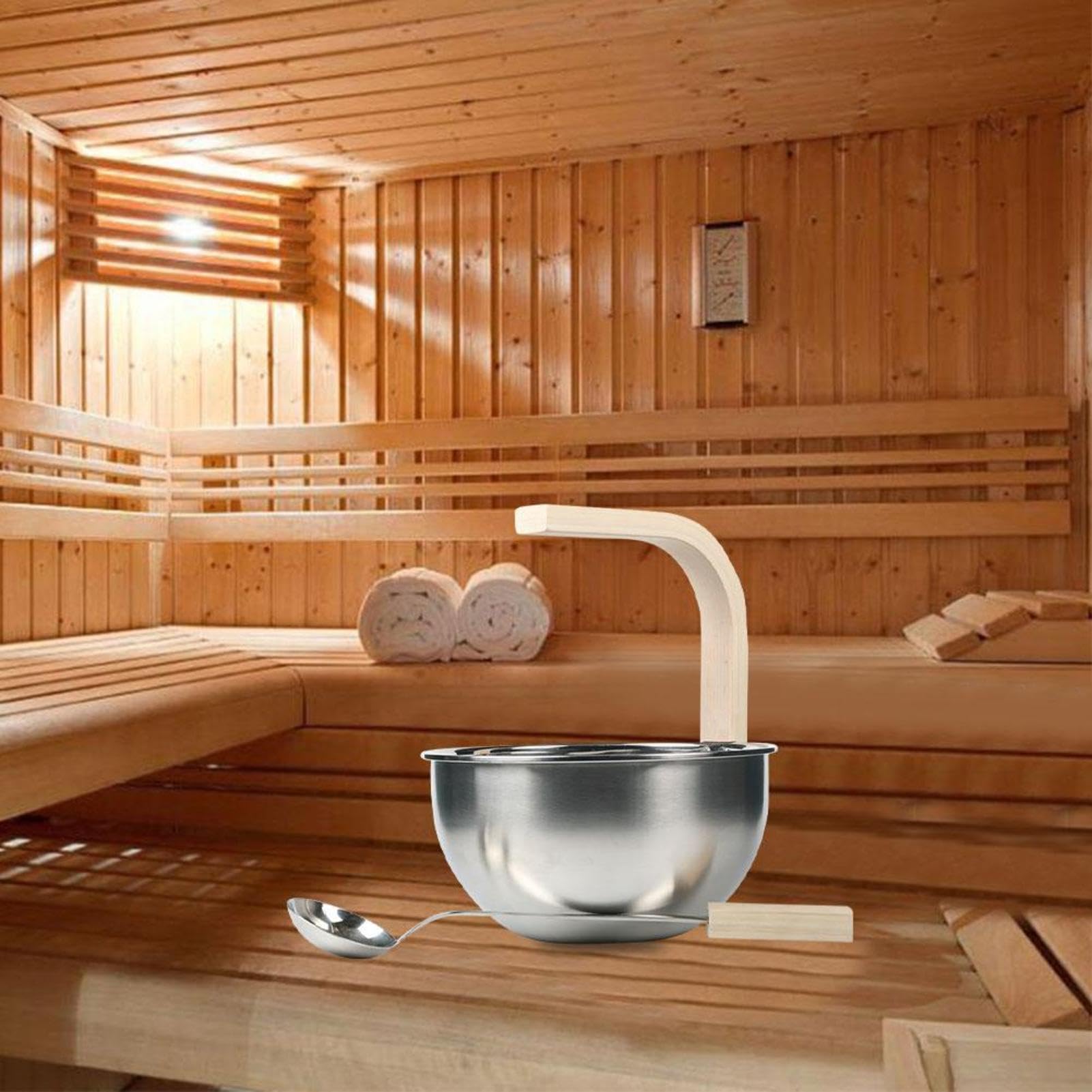 Set di secchi per sauna in acciaio , secchio , cazzuola per | acqua, maniglia per il trasporto, per vasca da bagno, rituale benessere per bagno a vapore, aromaterapia, relax, set