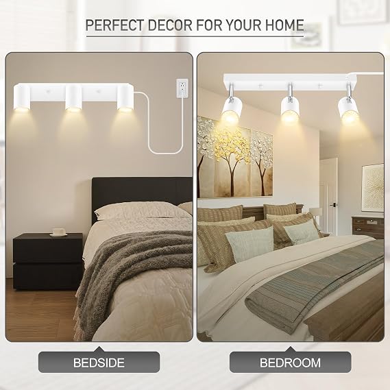 plug in track lighting, ceiling lighting kit 3 lights, modern 3 way wall spotlight, 3ft cable, flexible rotating complete lighting kits for kitchen cabinet, gallery