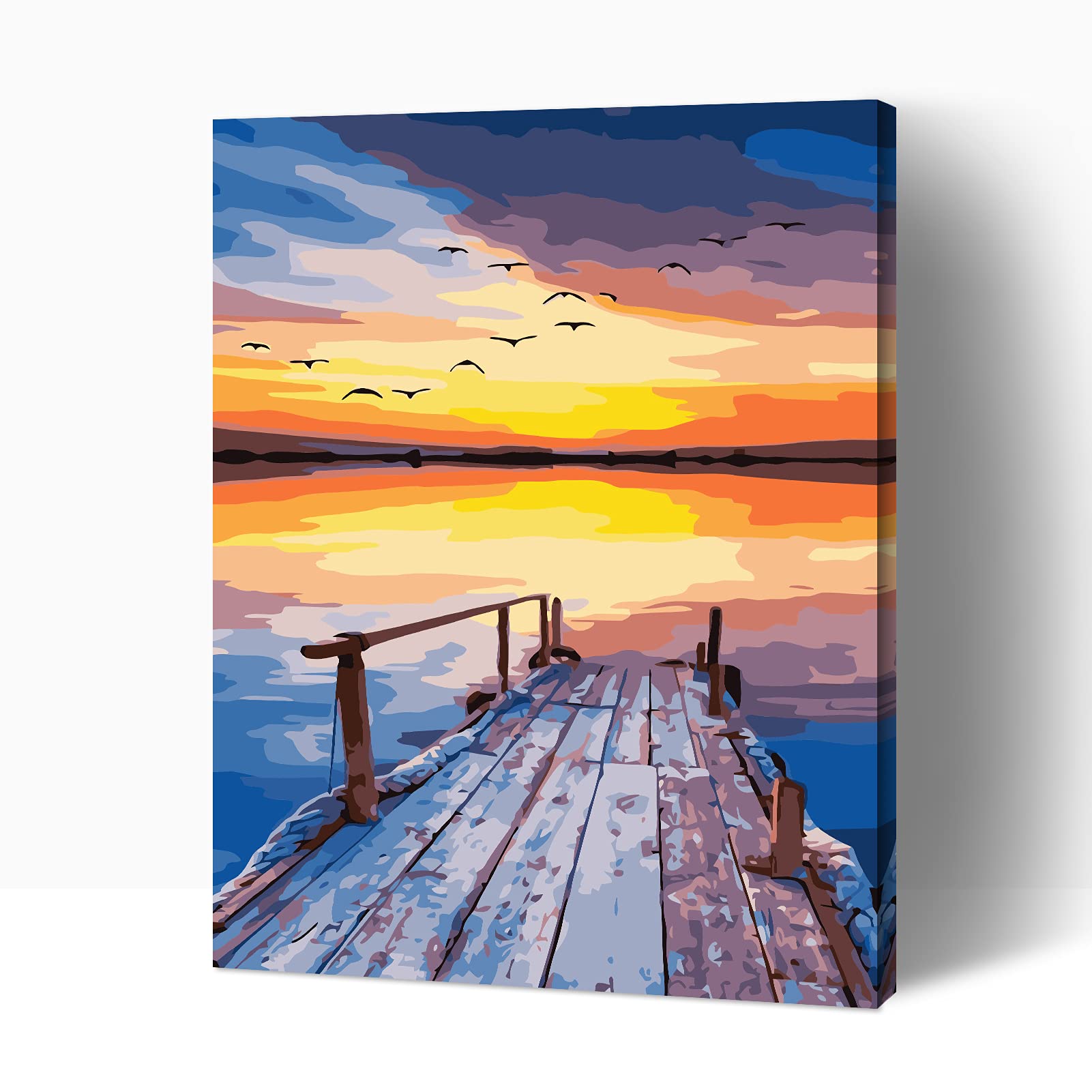 Kealux Paint by Numbers Kits, DIY Acrylic Oil Painting for Kids & Adults & Beginner, Sunset 16x20 Inch Canvas Wooden Frame
